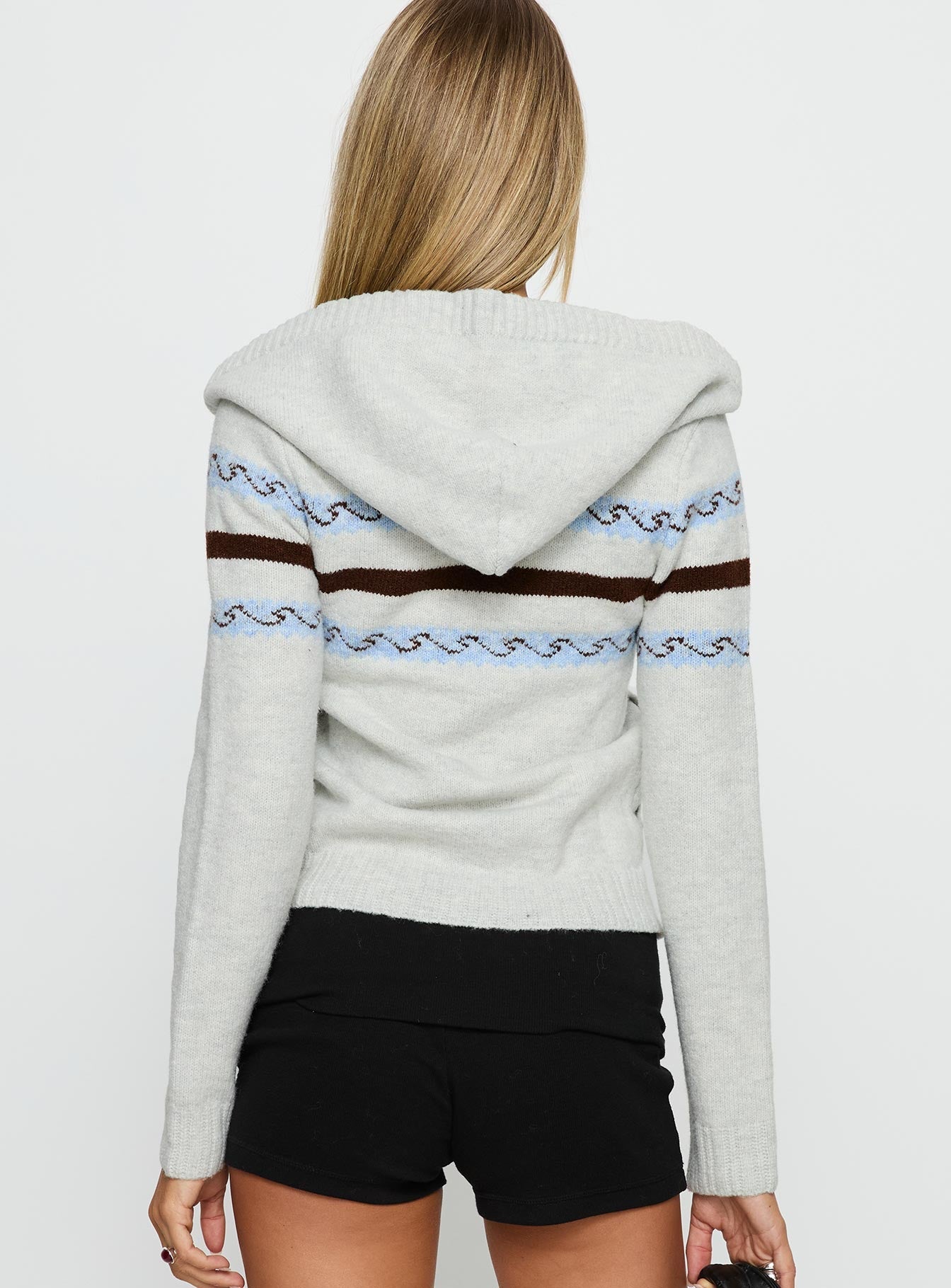 Zaylina Graphic Zip Through Knit Sweater Grey