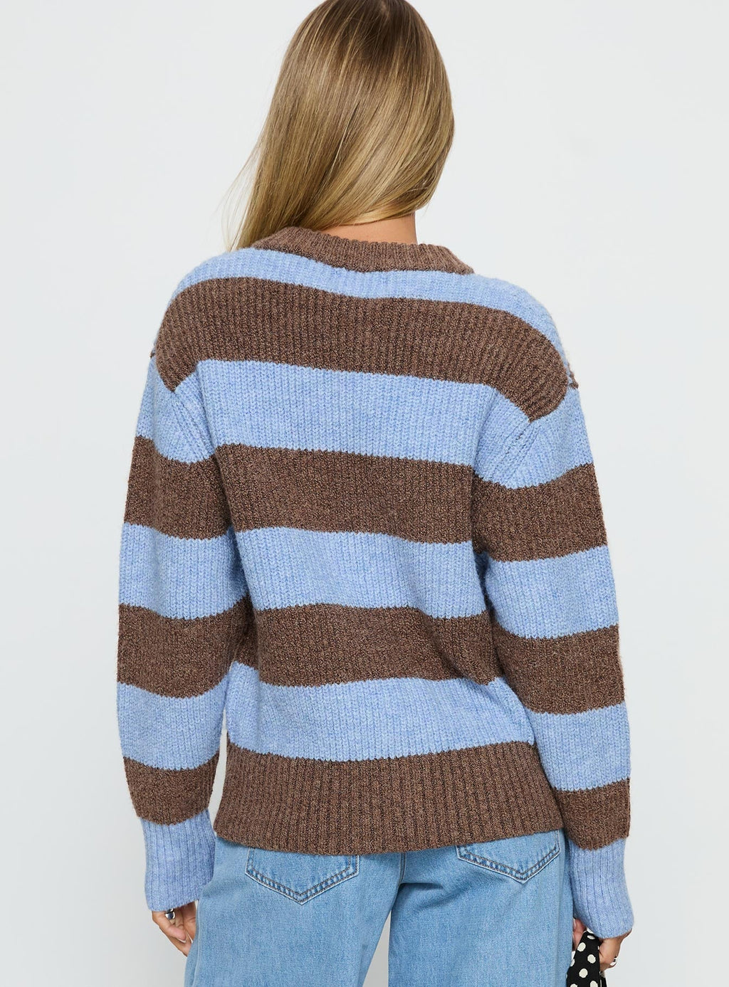 Queena Zip Through Knit Sweater Blue Stripe