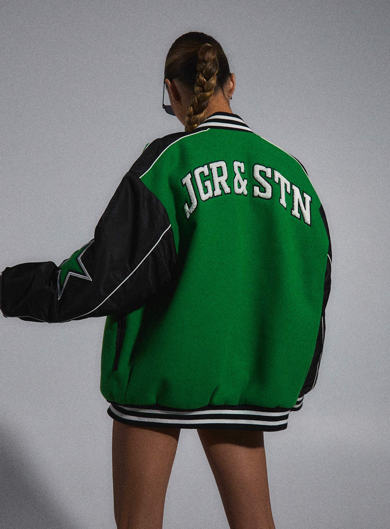 JGR & STN Hailey Letterman Bomber Jacket Green/Black