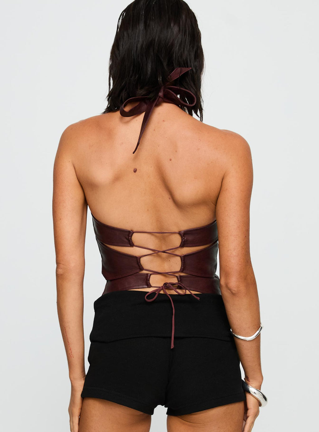 Treat You Better Ring Detail Faux Leather Top Burgundy
