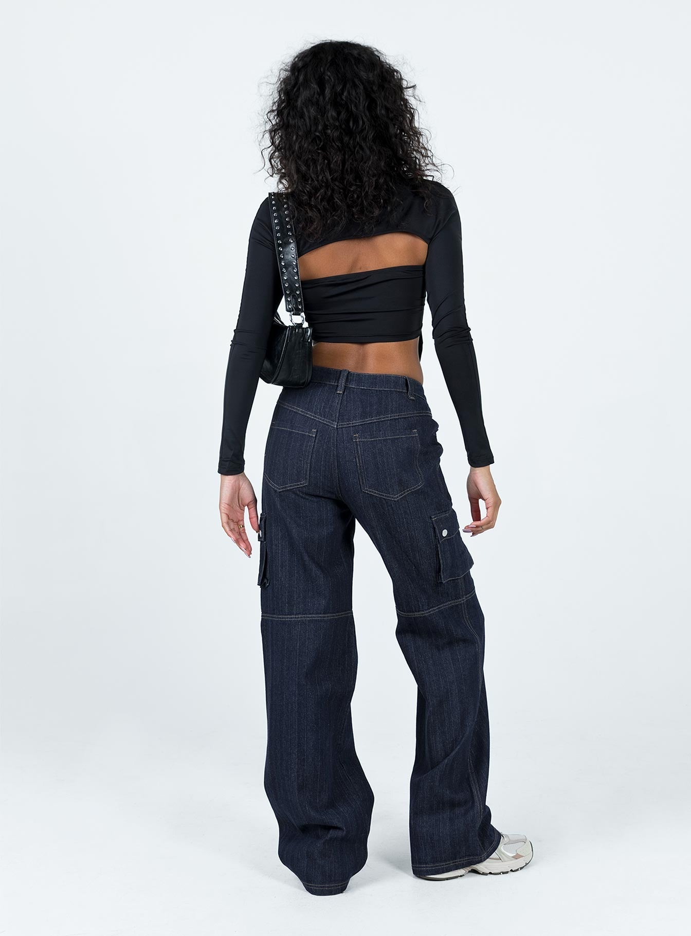 Paige Mid Rise Baggy Cargo Jeans Dark Wash