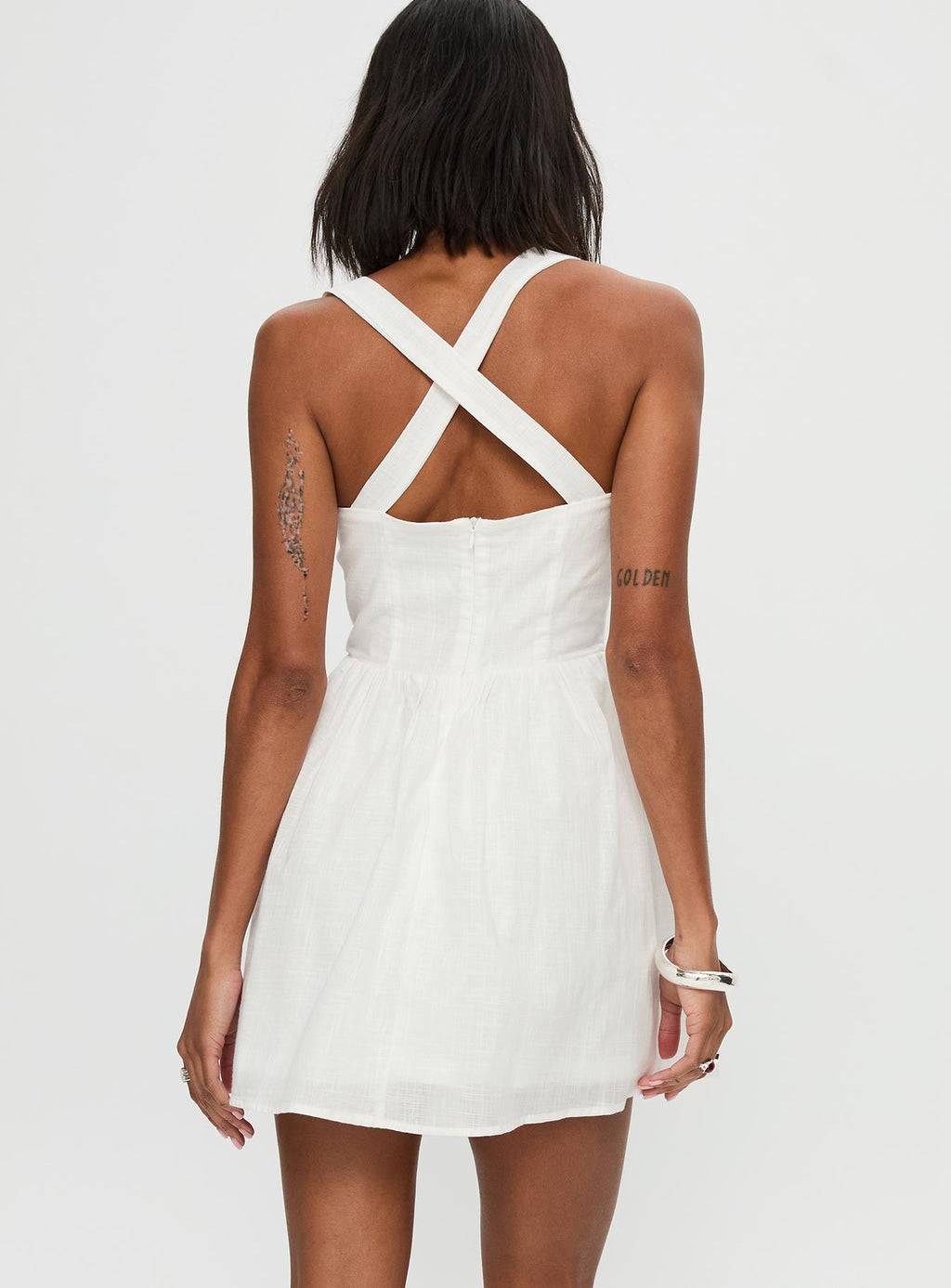 Zolena Halter Mini Dress White