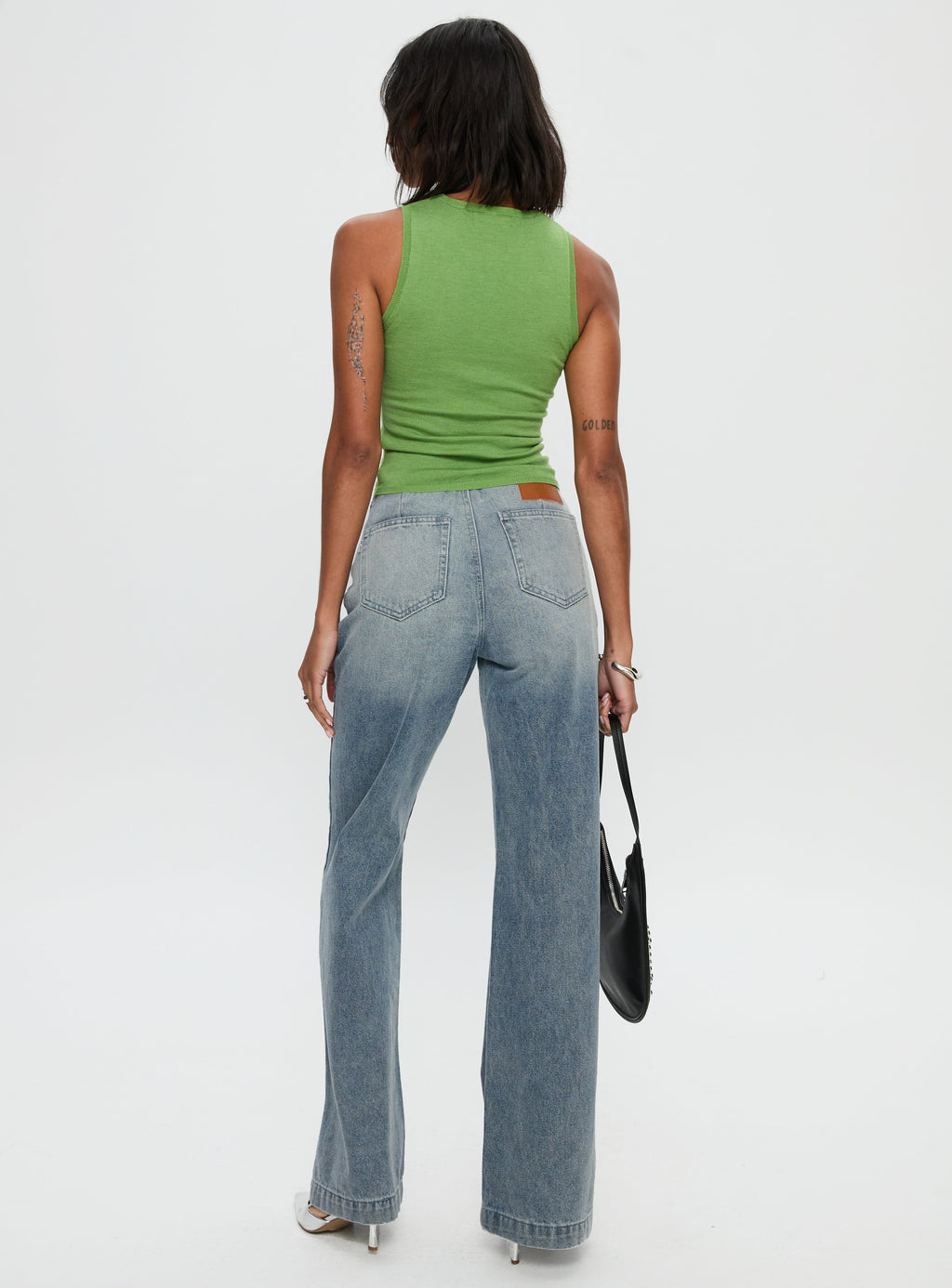 Slow Ride Mid Rise Bootleg Belted Jeans Light Blue