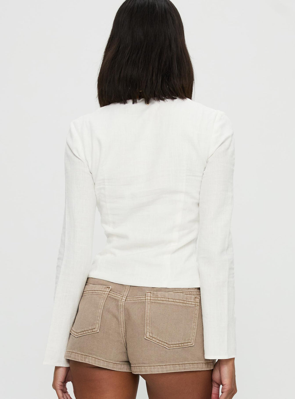 Clouded Linen Long Sleeve Top White