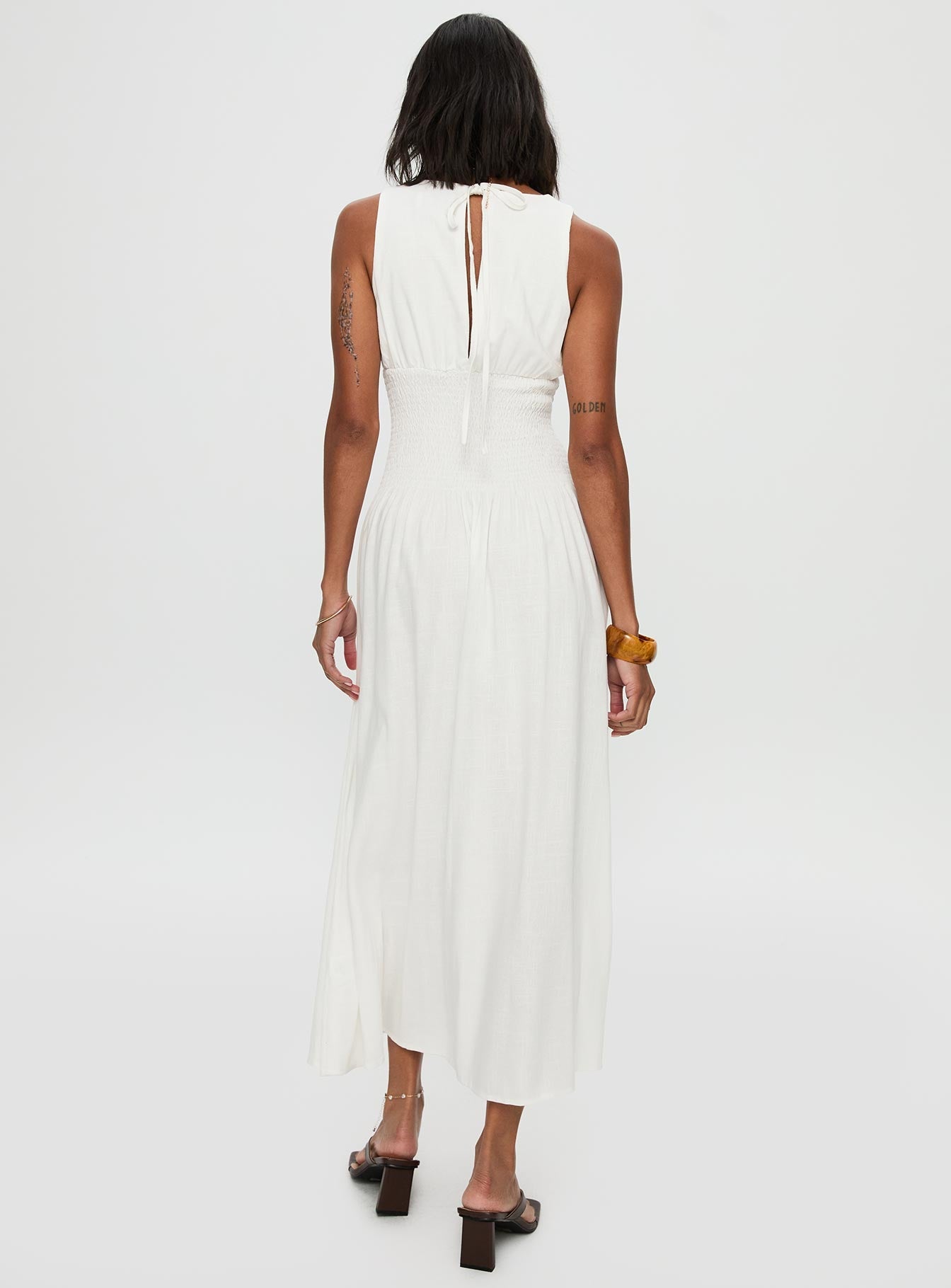 Lilienne Shirred Maxi Dress White
