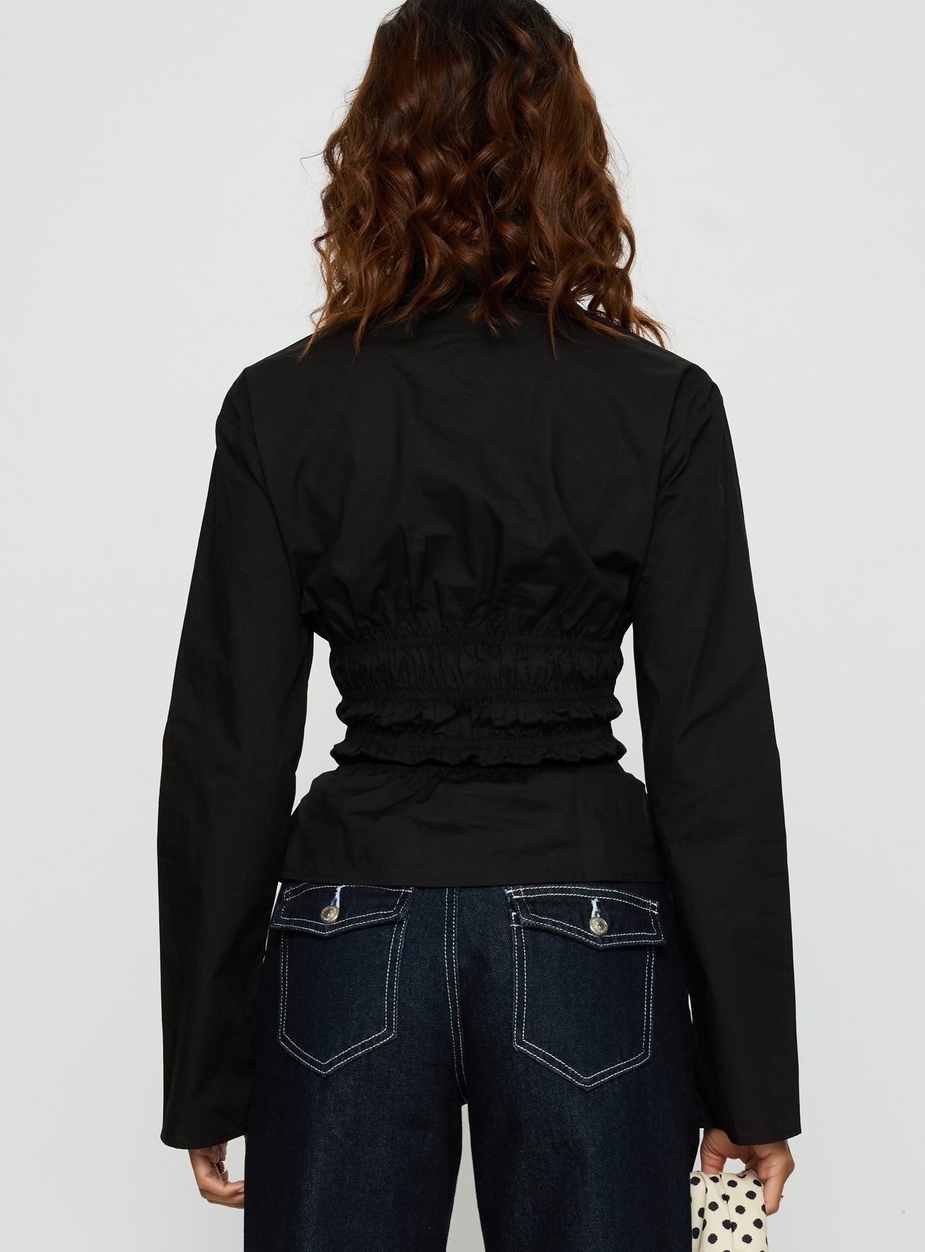 Liesel Shirred Long Sleeve Top Black