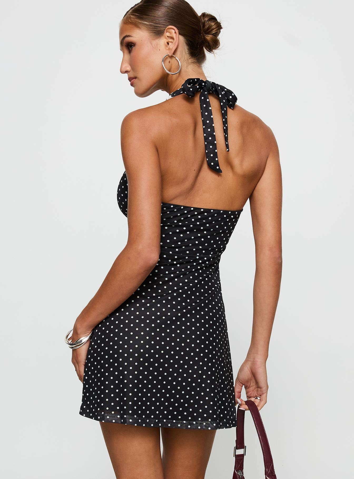 Black Beauty Halter Mini Dress Black / Polka