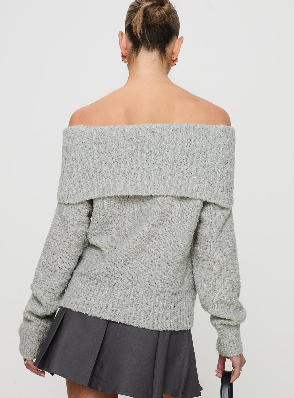 Parkley Boucle Off The Shoulder Sweater Grey Marle