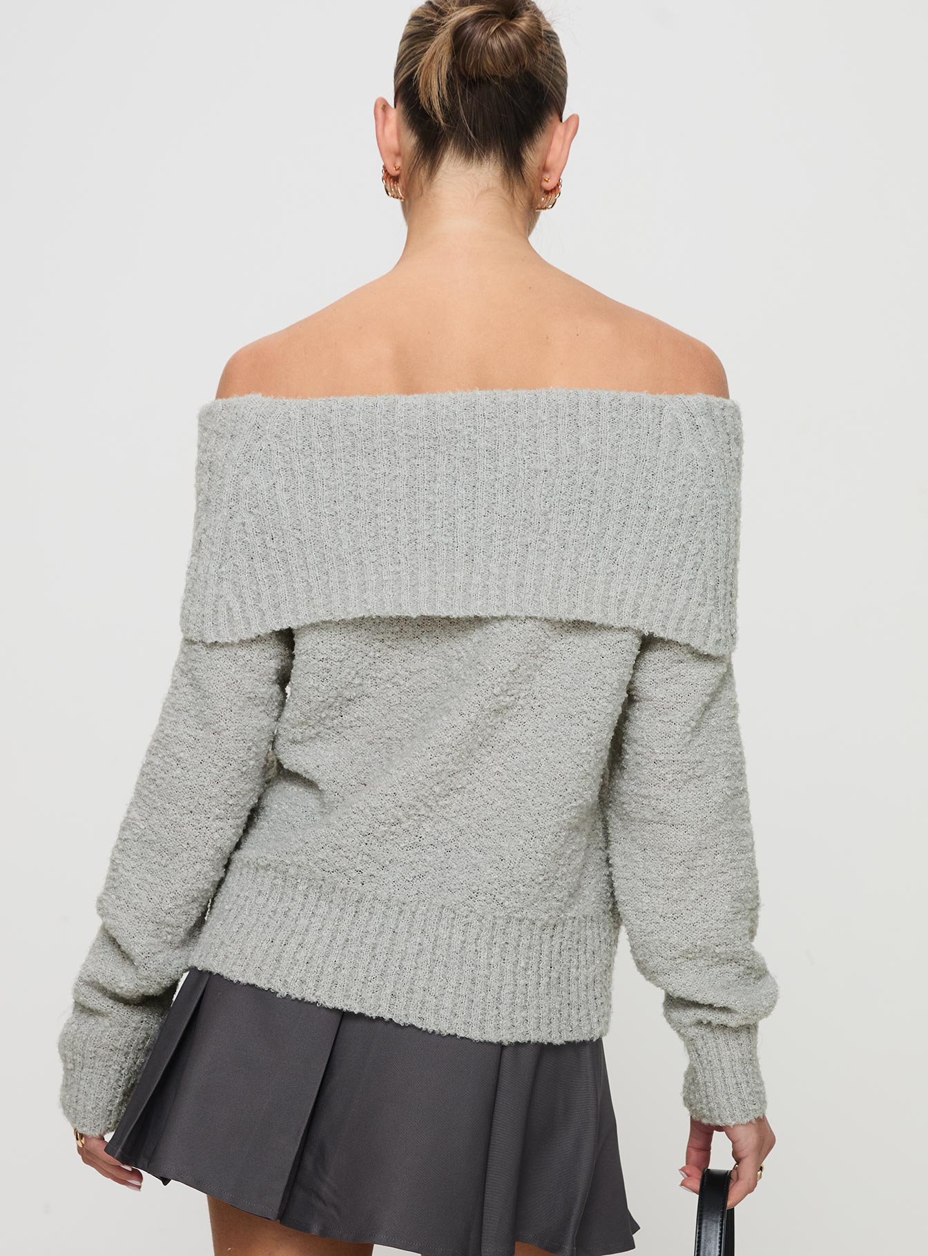 Parkley Boucle Off The Shoulder Sweater Grey Marle