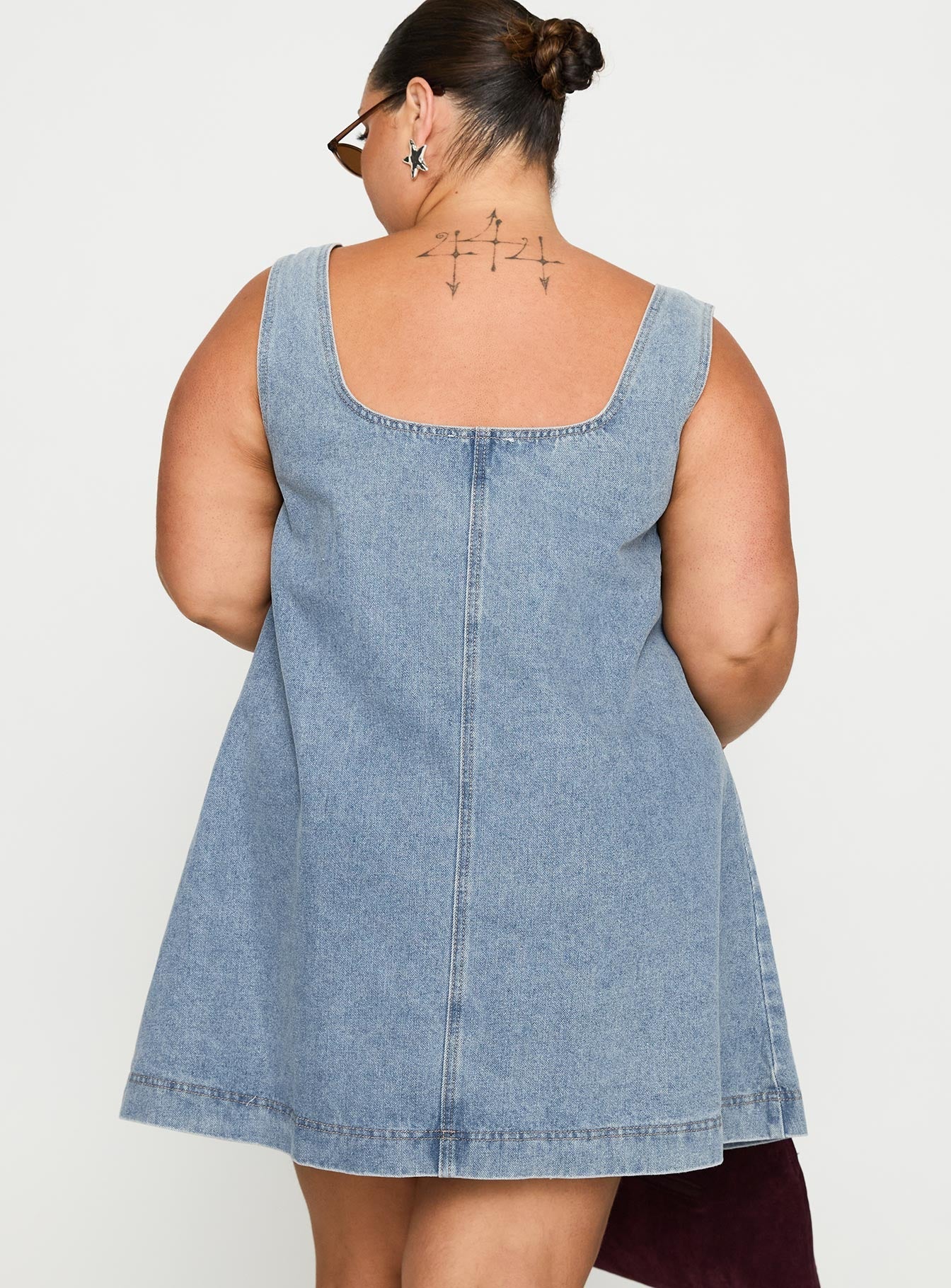 State Of Mind Mini Dress Blue Denim Curve