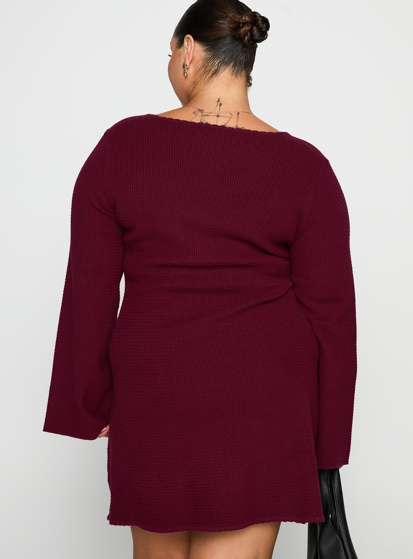 Sandyra Knit Mini Dress Maroon Curve