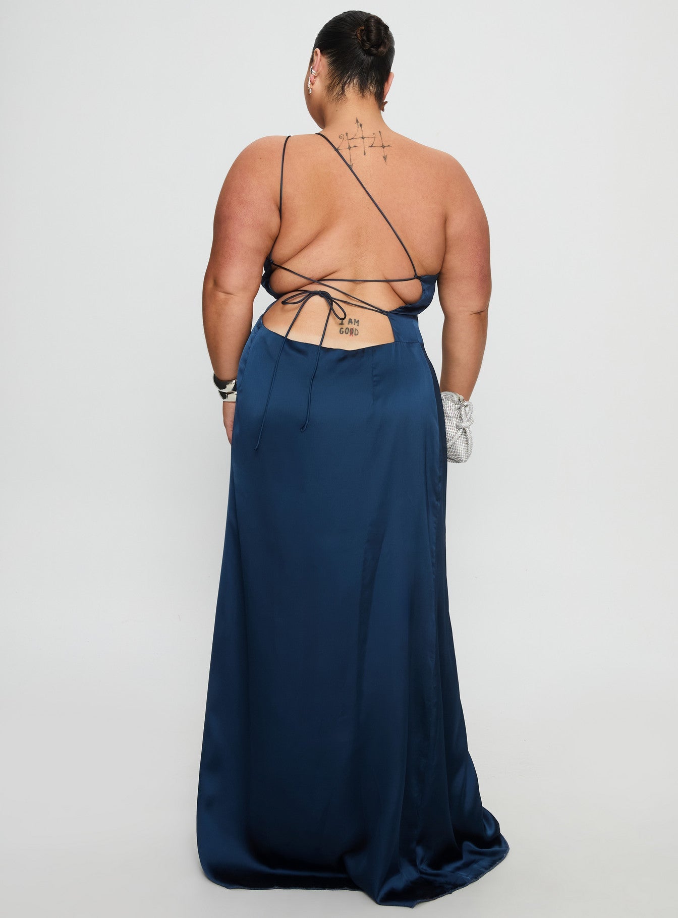 Kiss Of Life Satin Maxi Dress Navy Curve