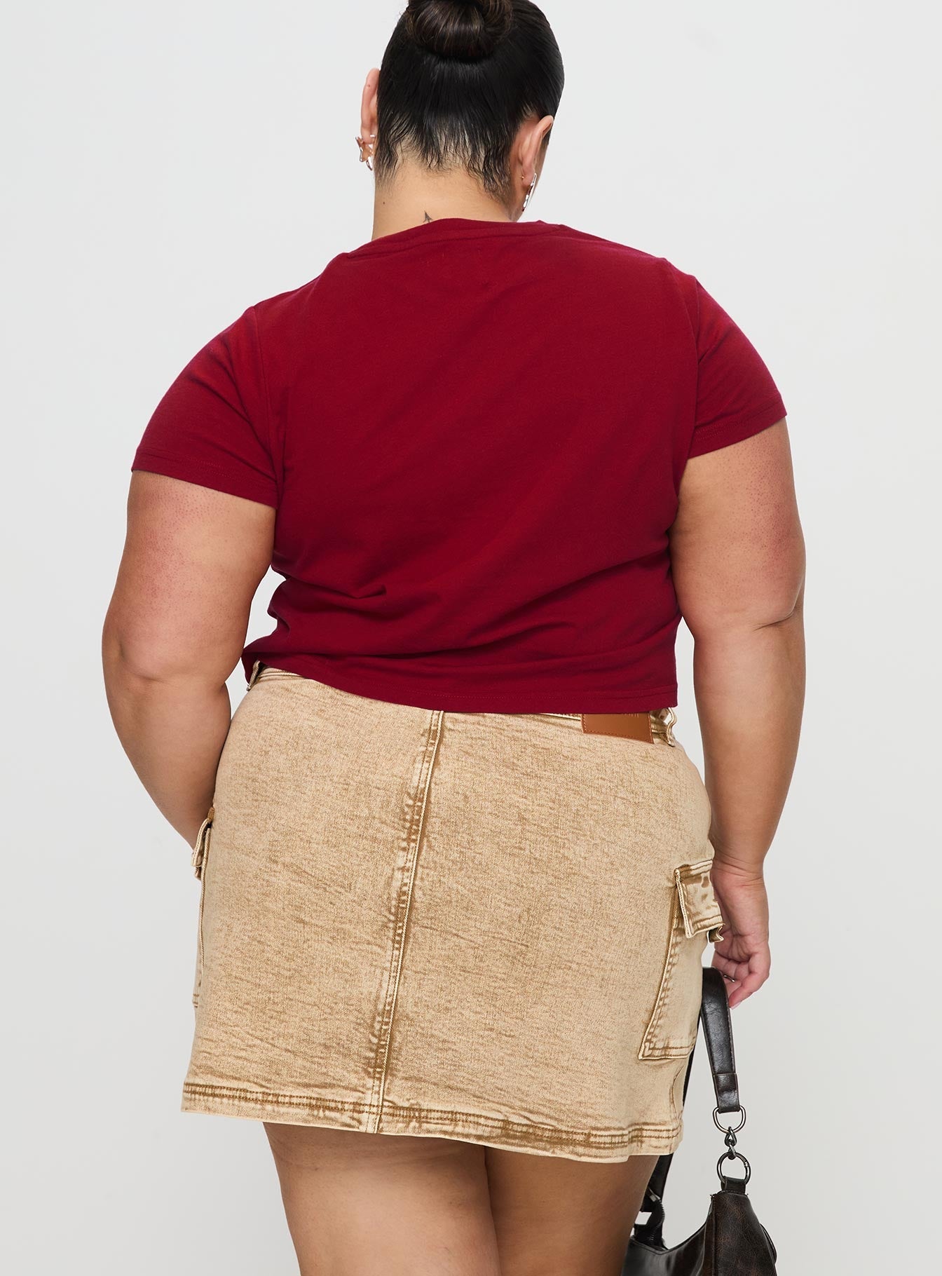 Velveta Low Rise Denim Skirt Camel Curve