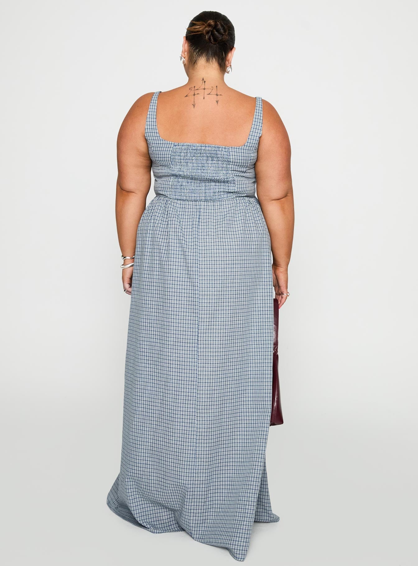 Cartmel Check Maxi Dress Navy Curve