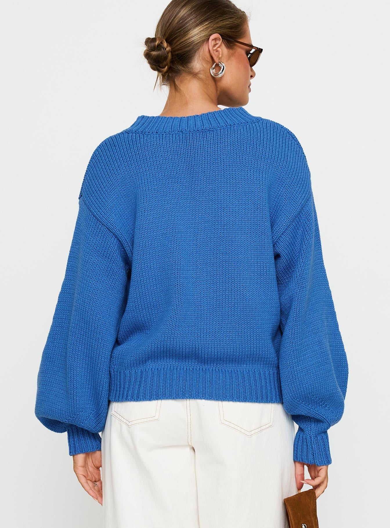 Harmony Balloon Sleeve Knit Sweater Blue
