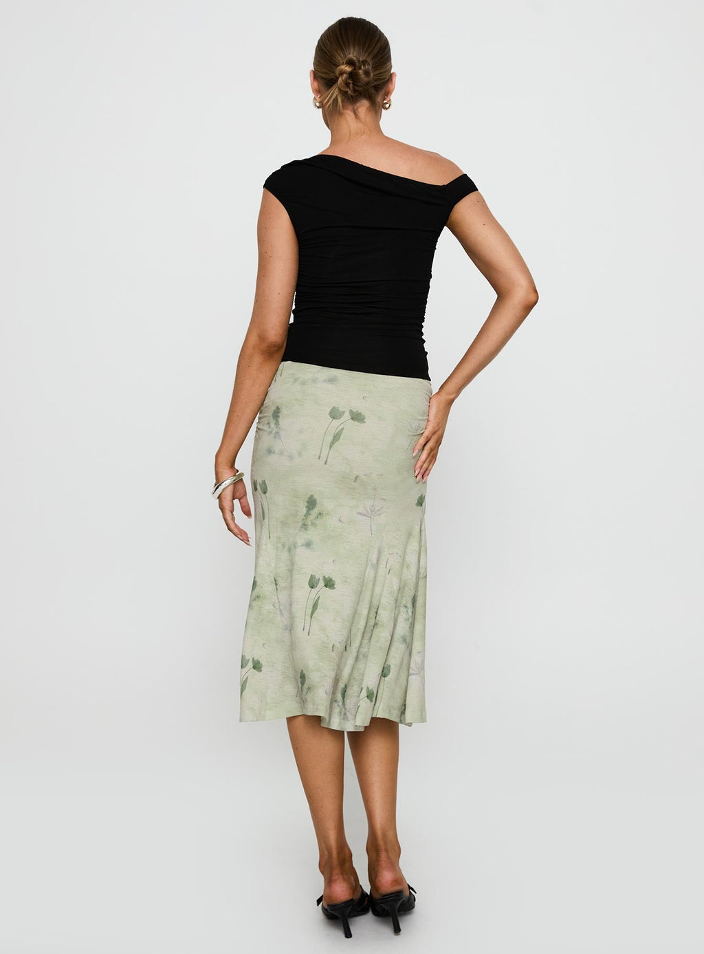 Lewish Low Rise Midi Skirt Green Floral