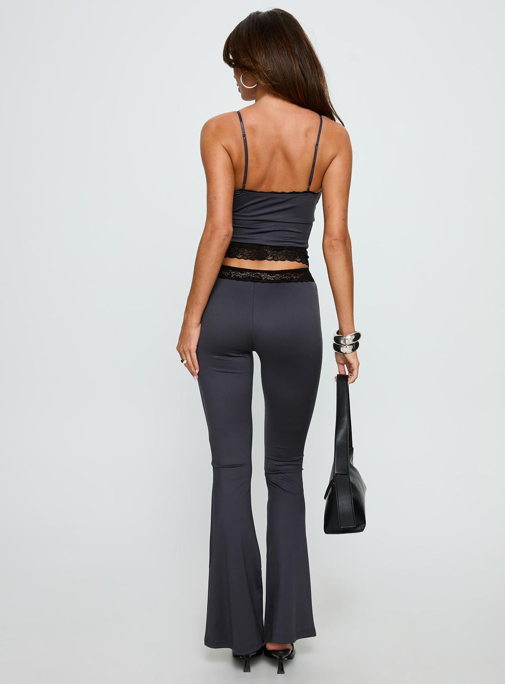 Georganna Lace Trim Flare Pant Charcoal