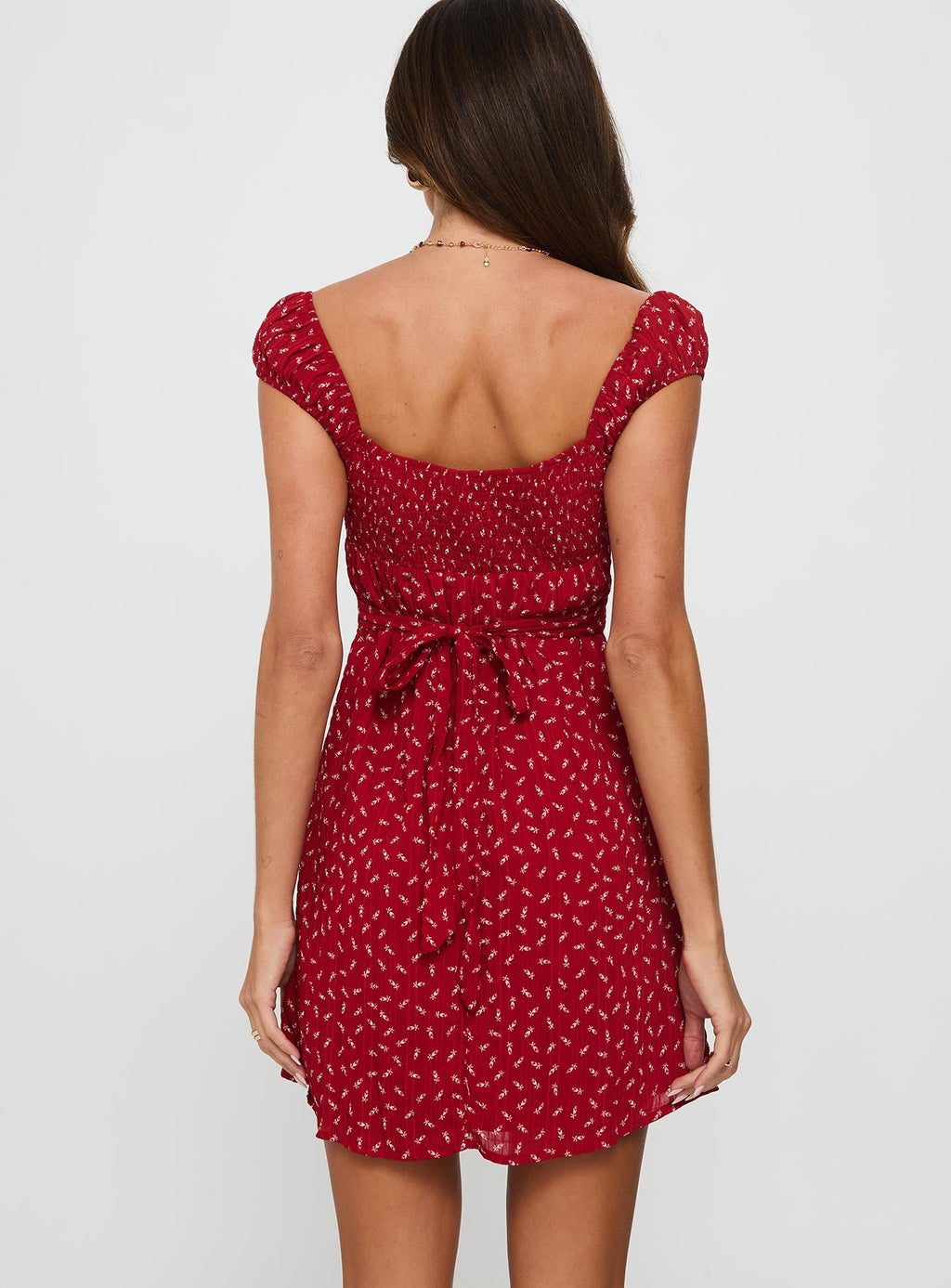 Tricia Cap Sleeve Mini Dress Red Floral