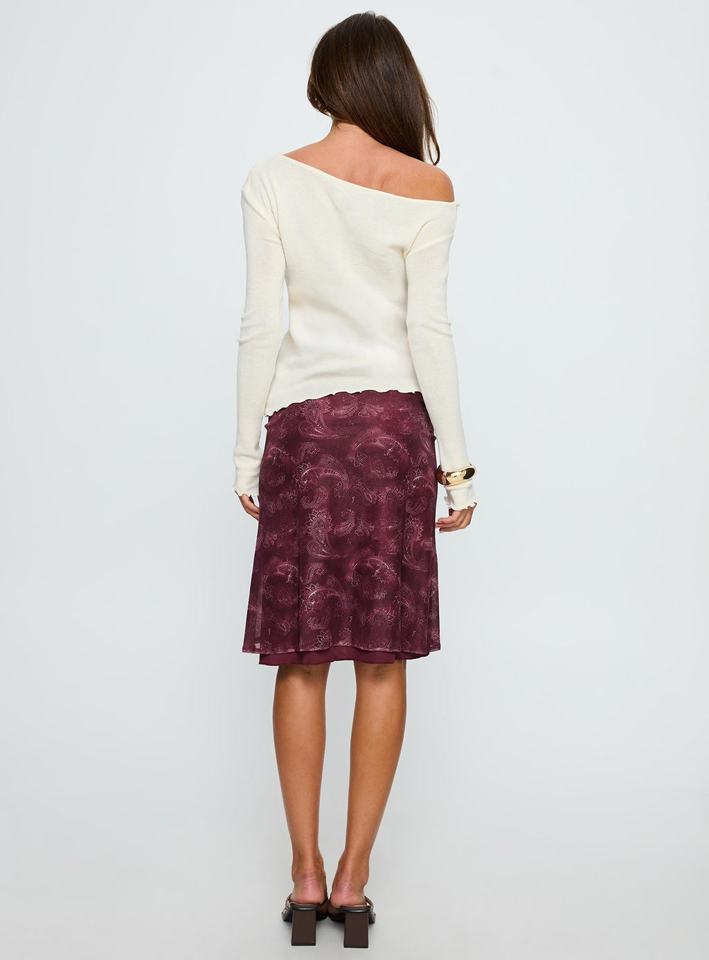 Esmeray Midi Skirt Mesh Tonal Paisley Plum