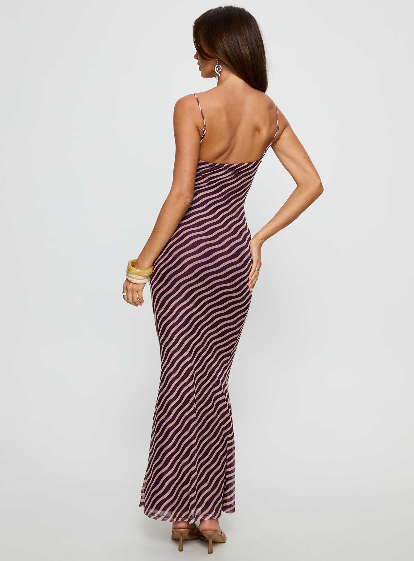 Aliah Cowl Neck Maxi Dress Brown Stripe