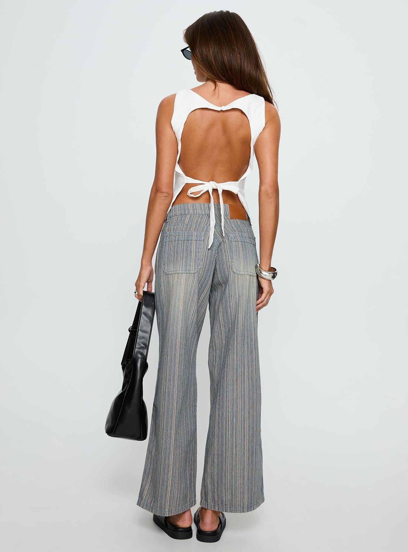 Lifetimes Mid Rise Wide Leg Cargo Jeans Dark Blue Stripe