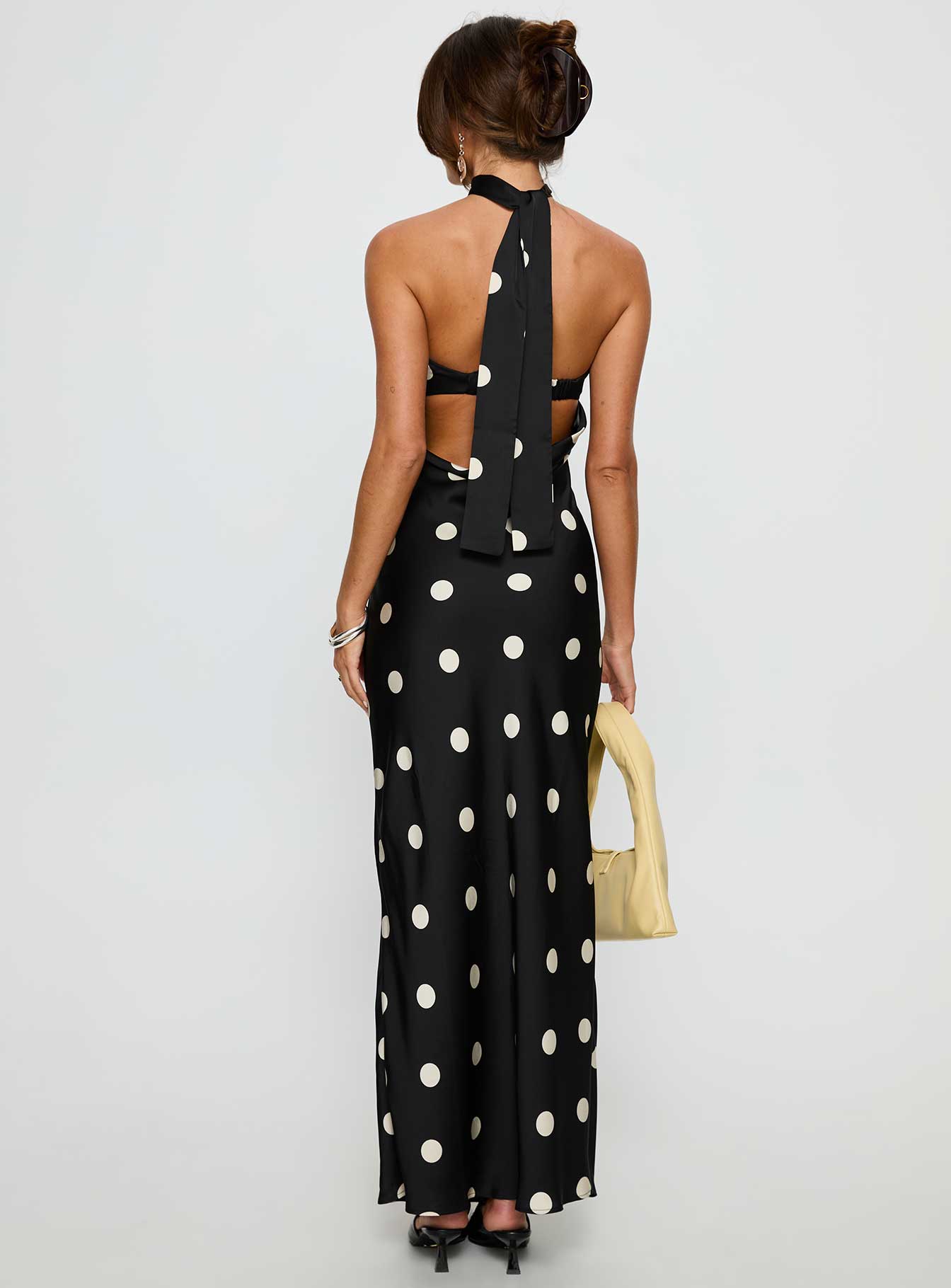 Madilaine Strapless Scarf Maxi Dress Black / Polka Dot