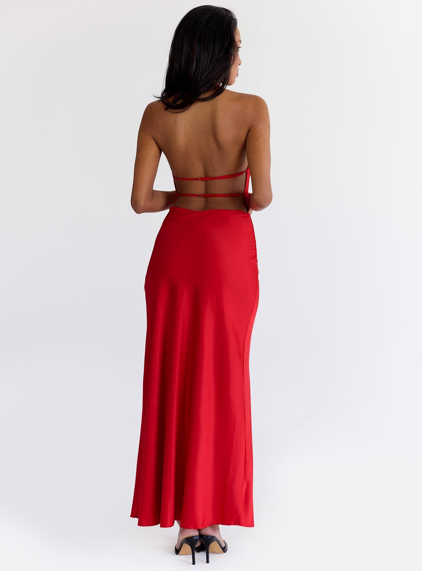 Iridescent Plunge Maxi Dress Red