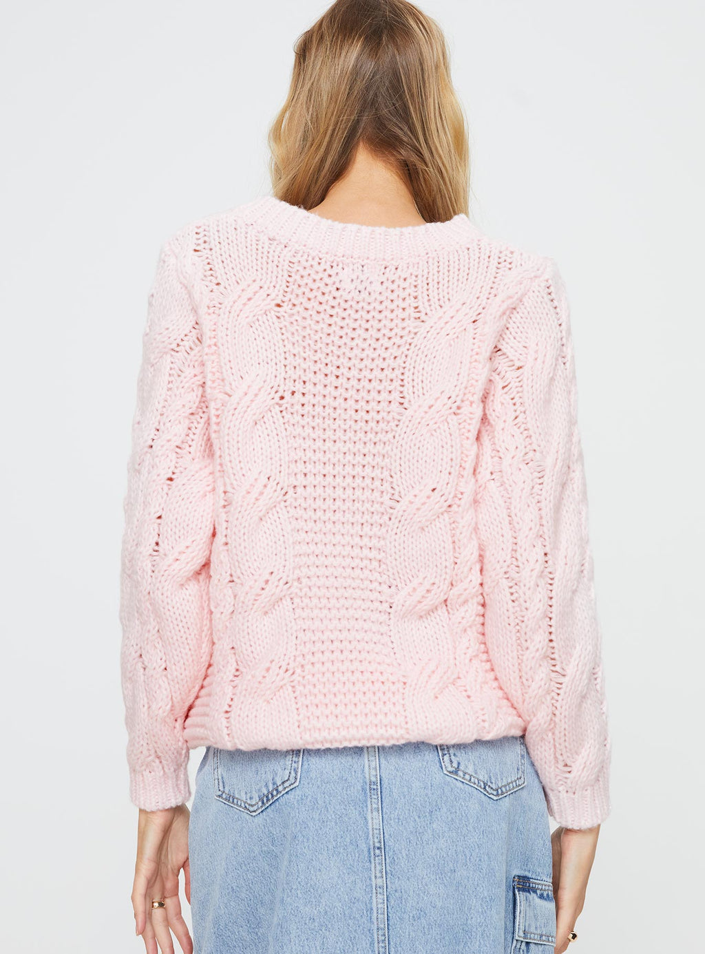 Ellison Cable Knit Sweater Blush Pink