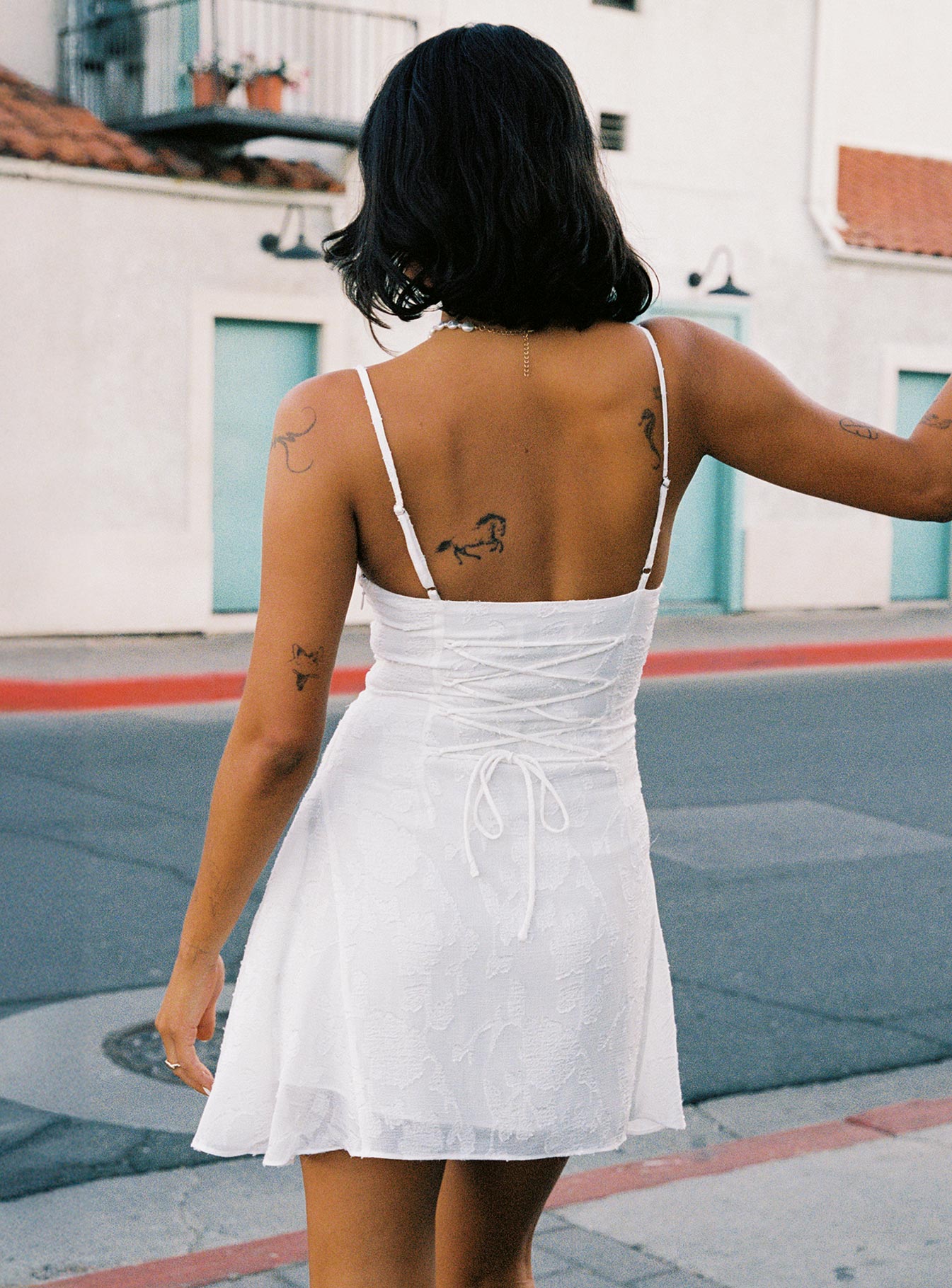 Wispie Lace Up Mini Dress White