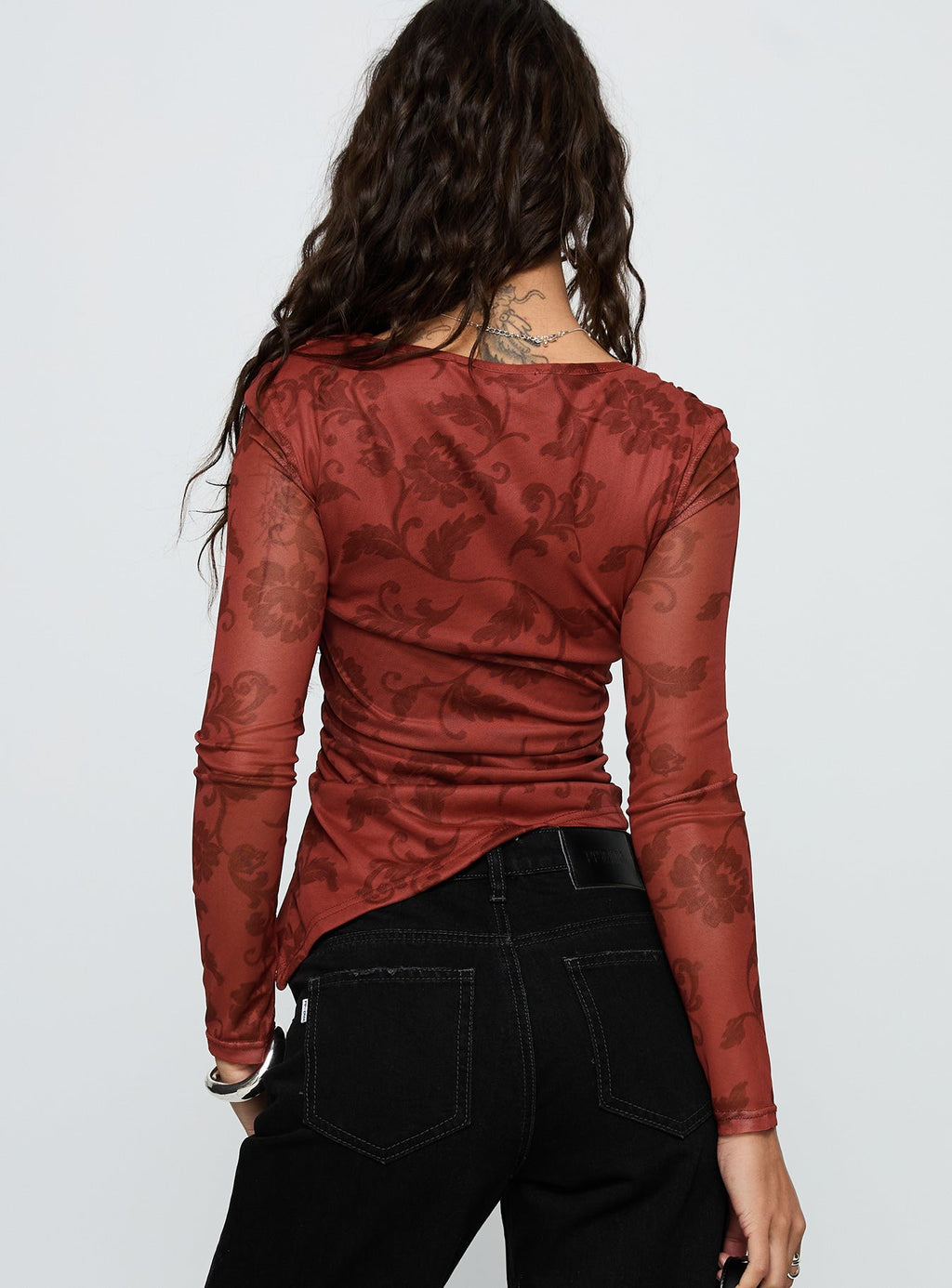 People Watching Long Sleeve Top Red Floral