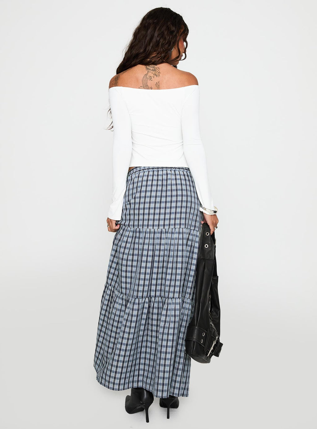 Rockwell Tiered Midi Skirt Navy Check