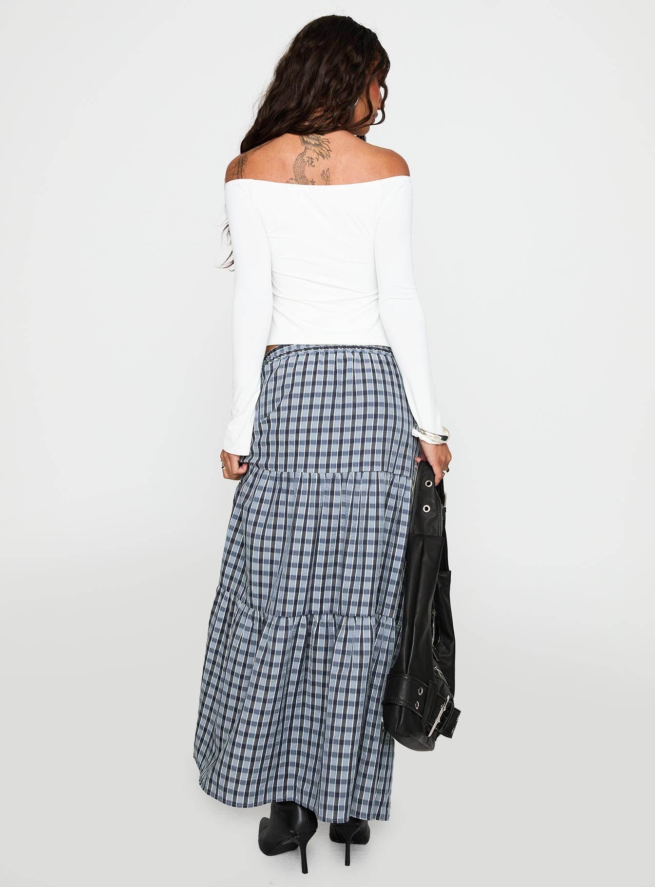 Rockwell Tiered Midi Skirt Navy Check