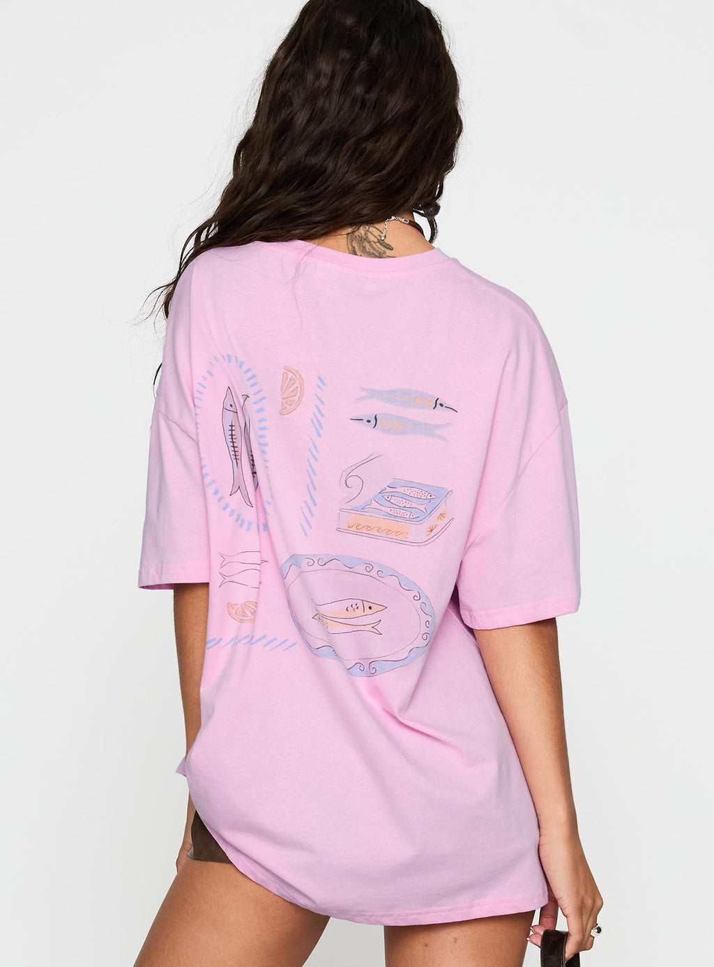Sardines Please Oversized Tee Pink