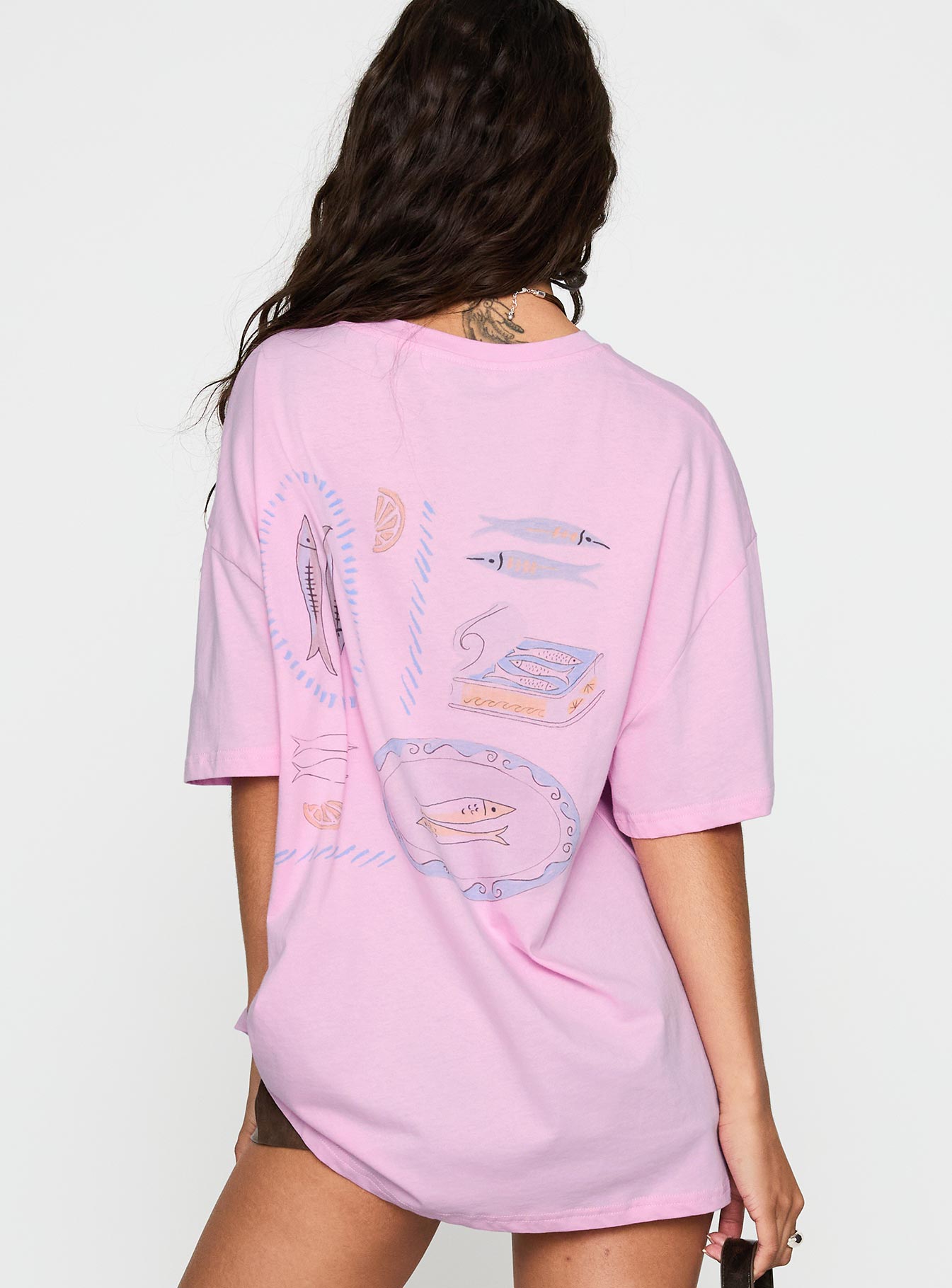Sardines Please Oversized Tee Pink