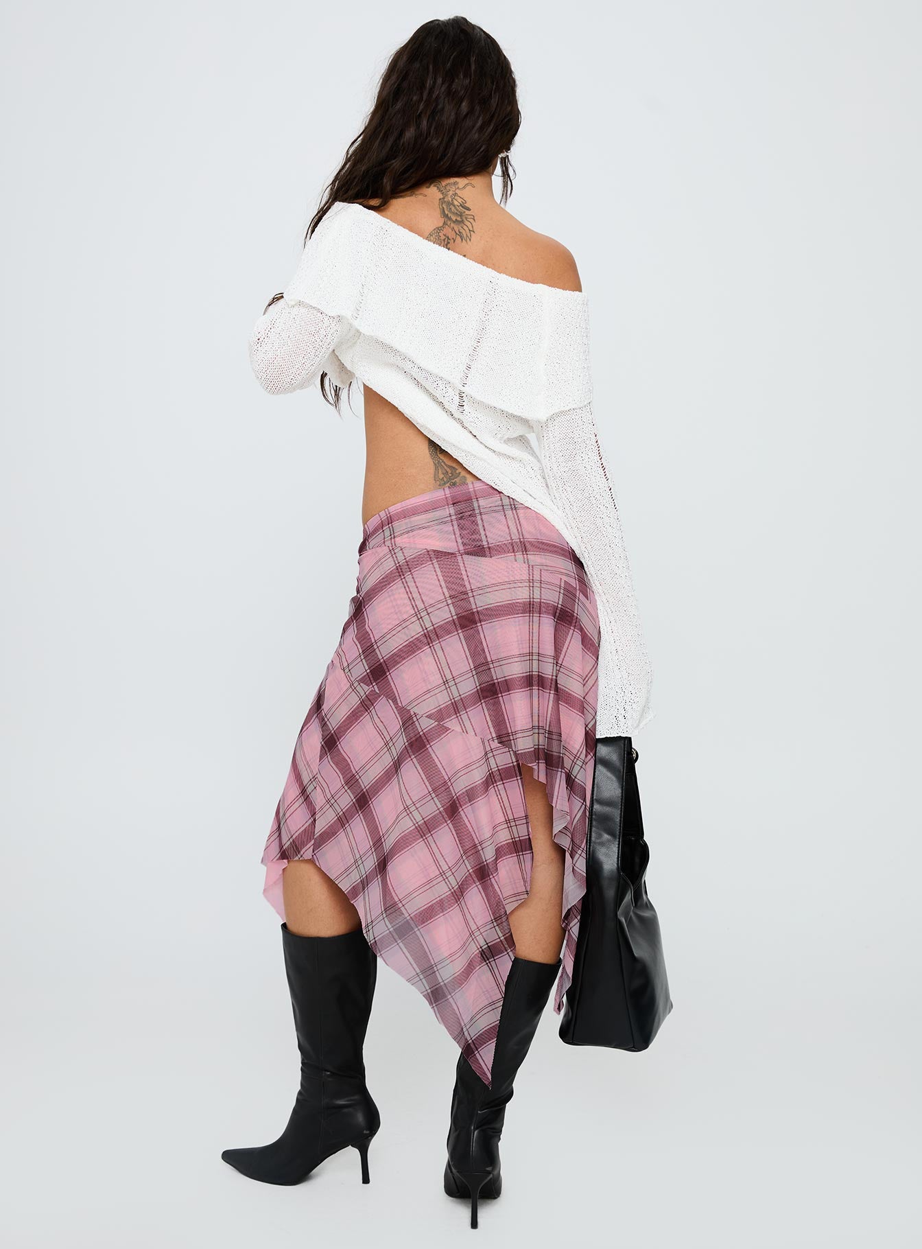 Anali Asymmetrical Midi Skirt Pink / Multi Check