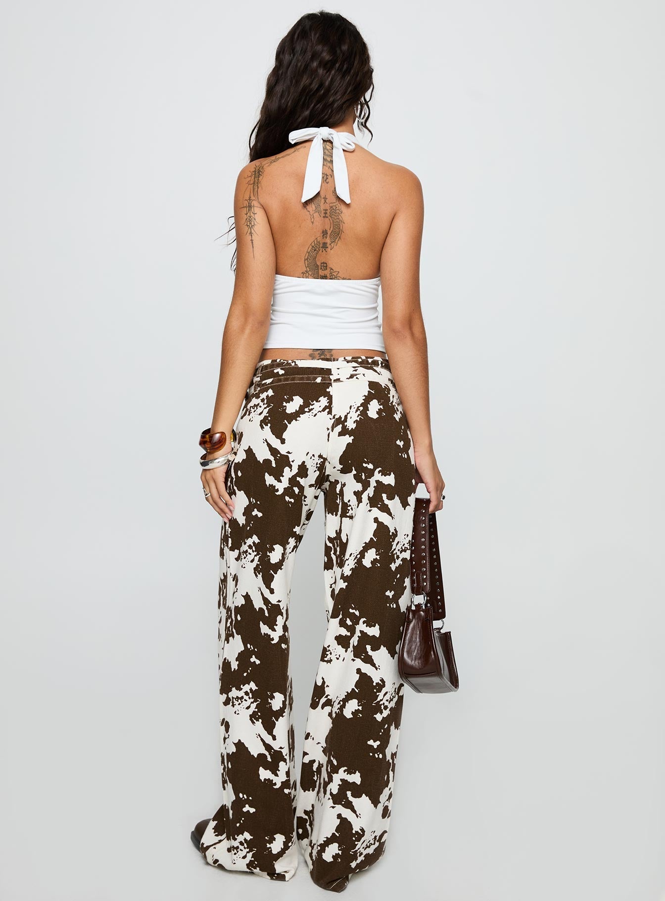Baccarat Mid Rise Wide Leg Belted Pant Cow Print