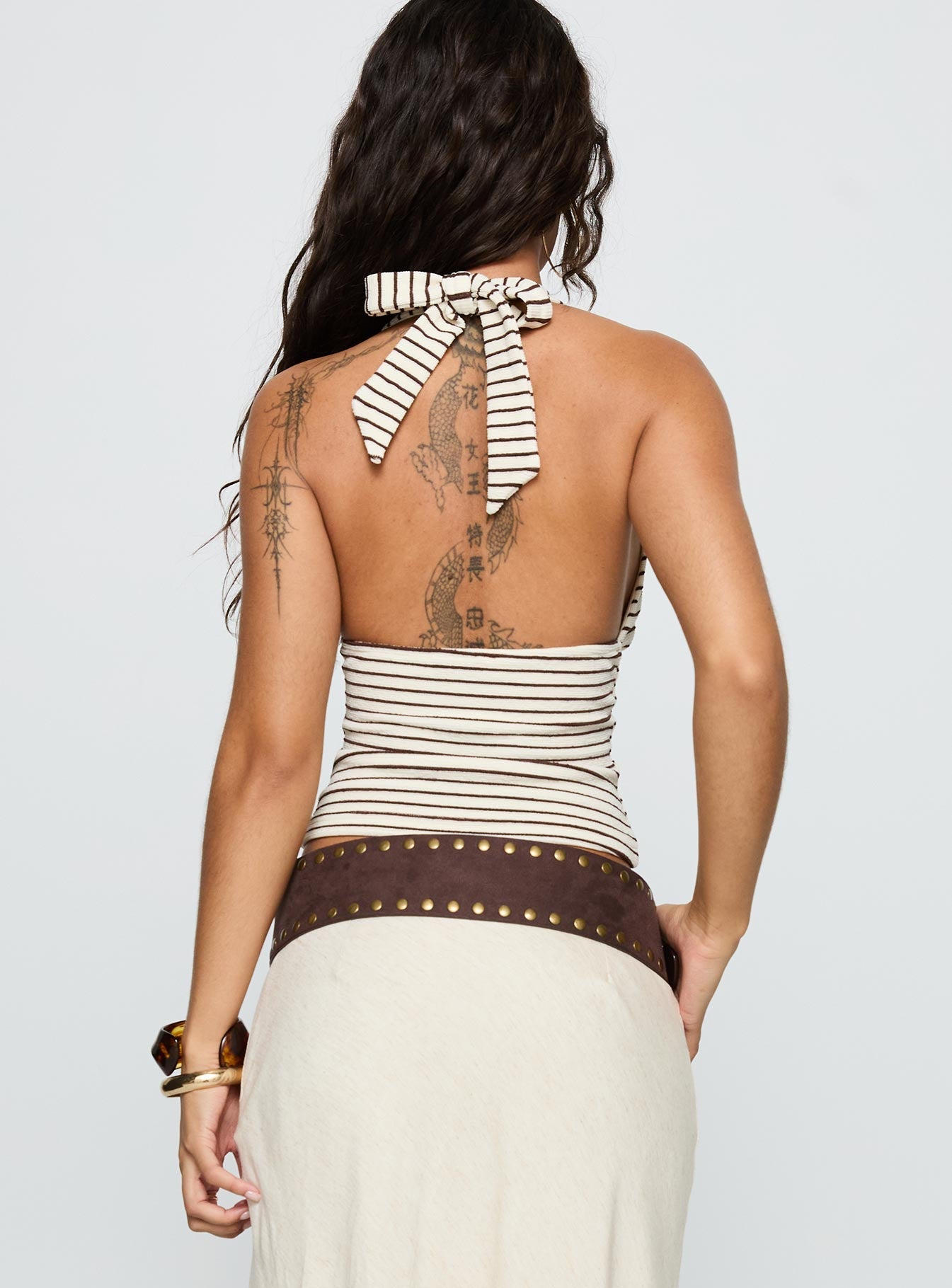Whimsy Halter Top Chocolate / White Stripe