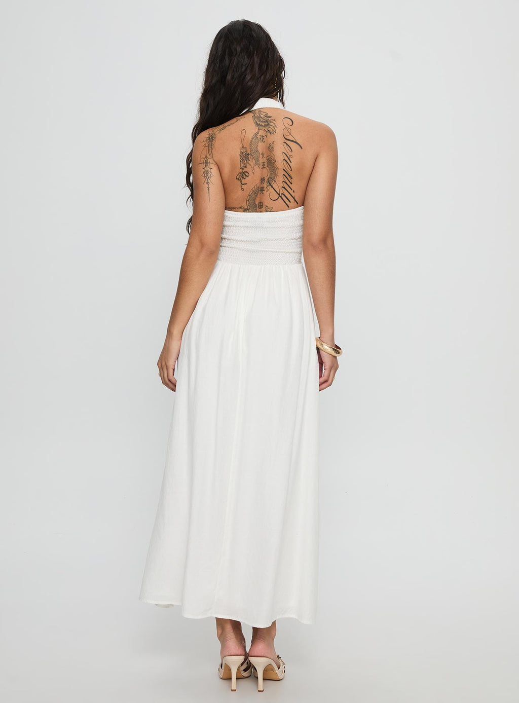 Jozefine Halter Ruched Maxi Dress White