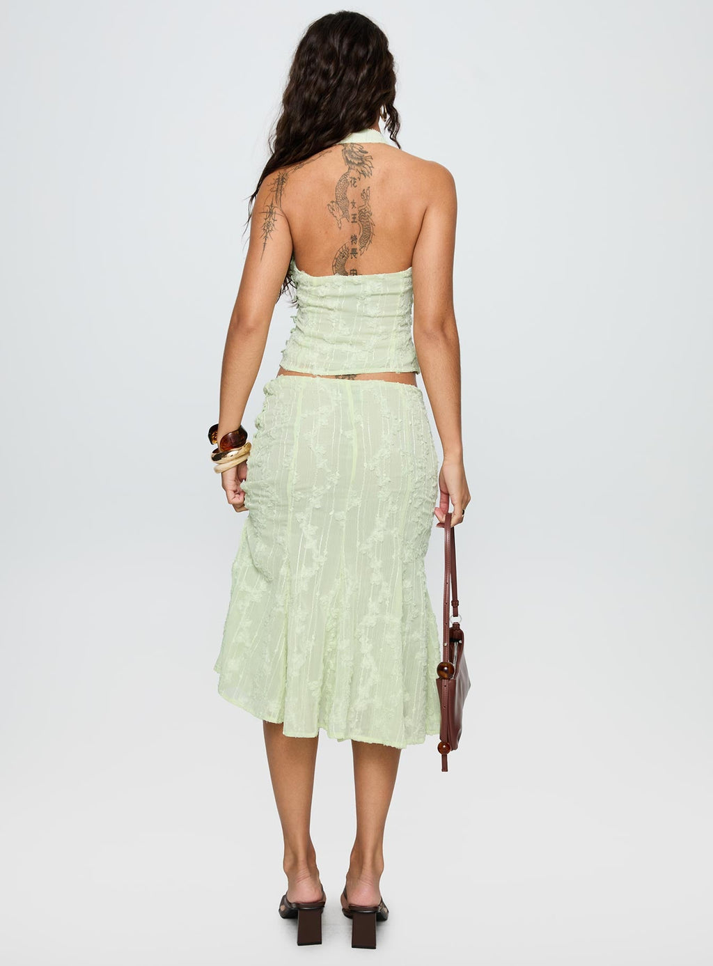 Aspyn Embroidered Midi Skirt Sage Green