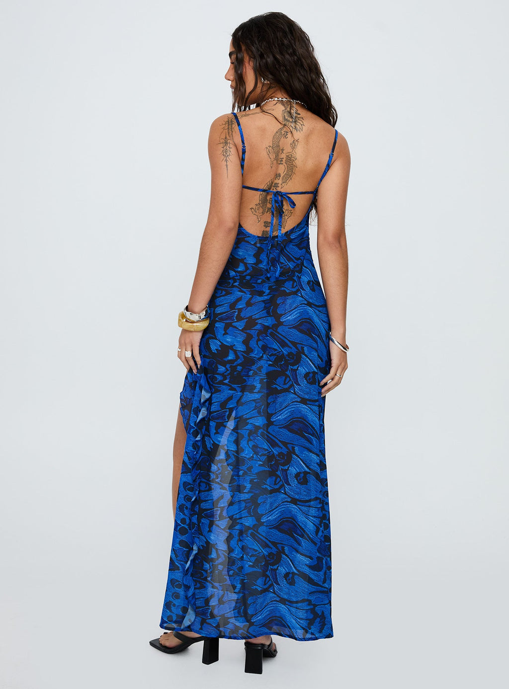 What A Thrill Split Detail Maxi Dress Blue Multi