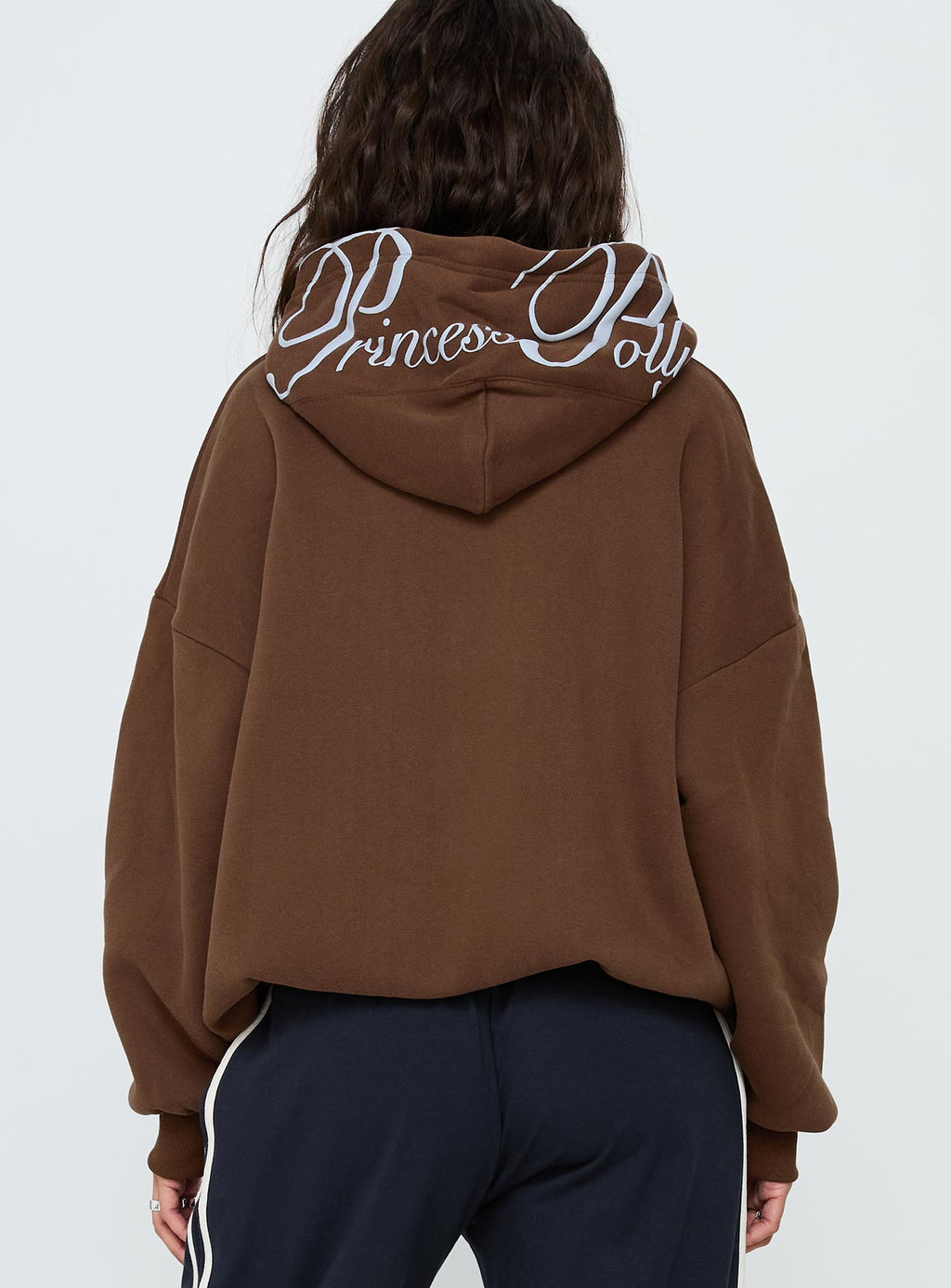 Princess Polly Script Text Graphic Hoodie Brown / Blue