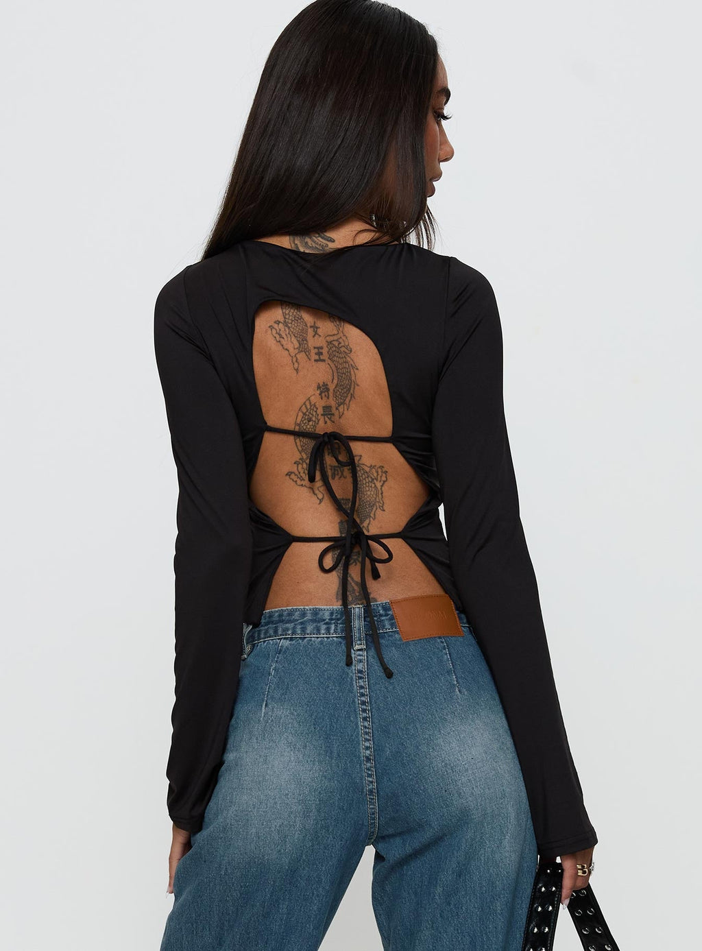Lifes Good Long Sleeve Backless Top Black