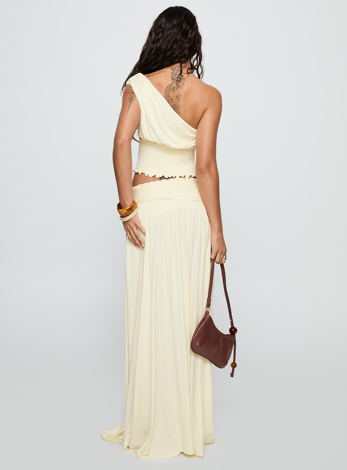 Full Orbit Shirred Maxi Skirt Cream