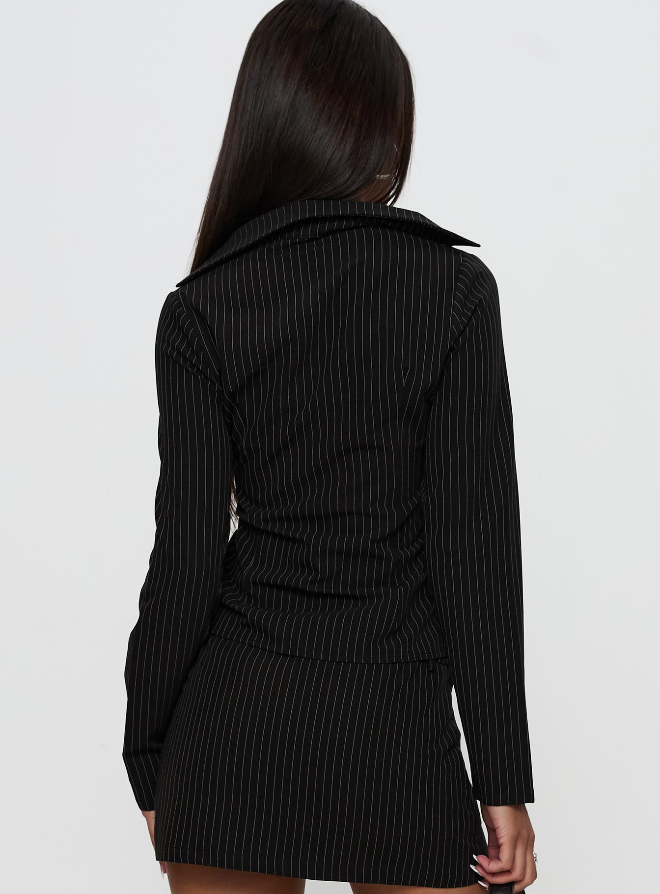 Feminique Tie Up Long Sleeve Top Black Stripe