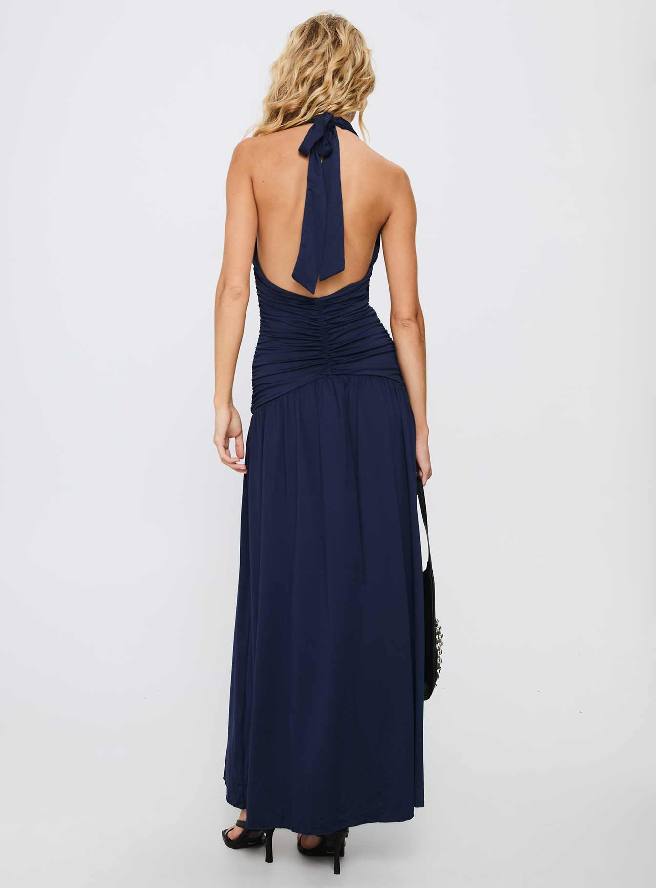 Diona Halter Ruched Maxi Dress Navy