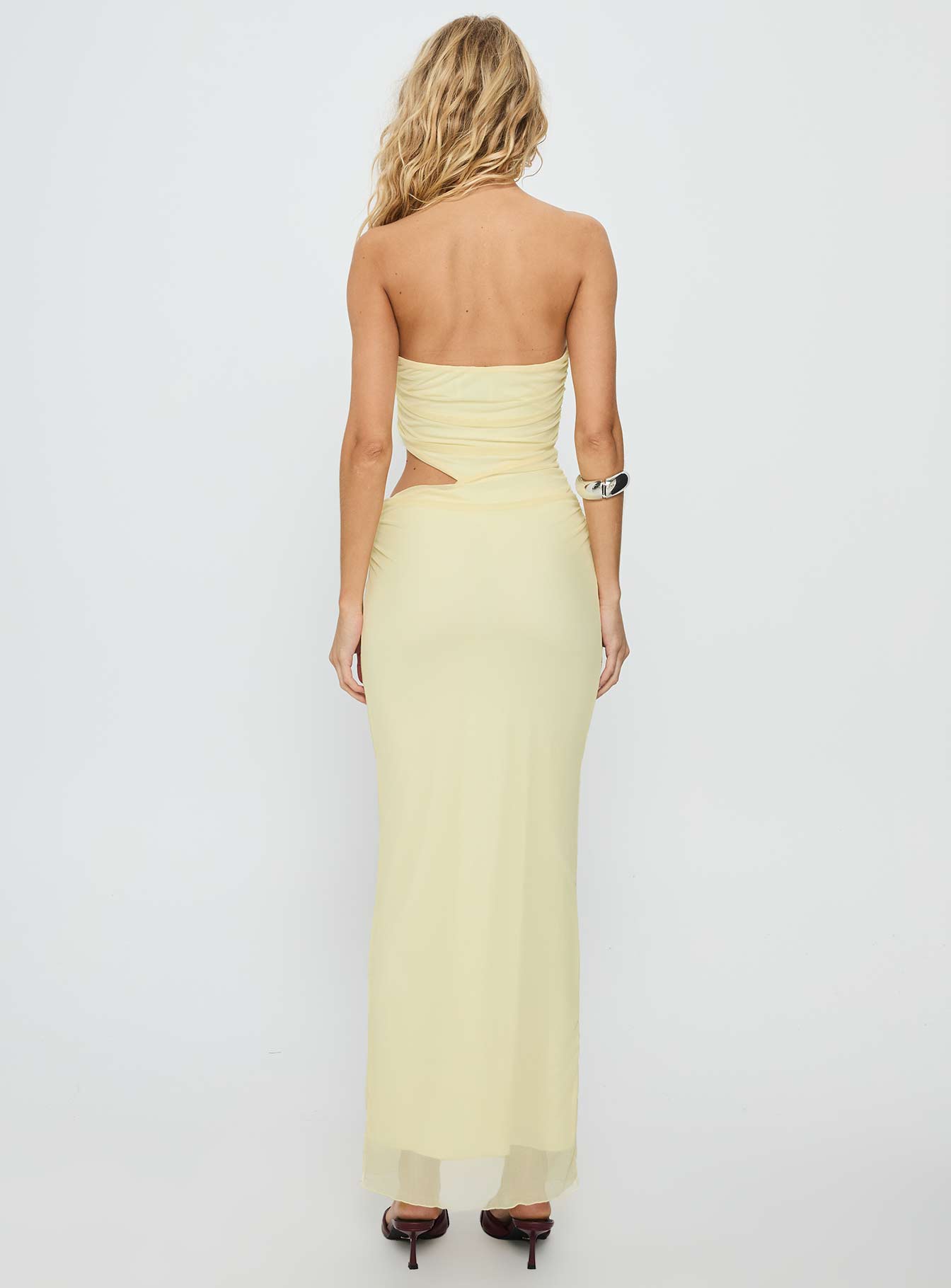 Tyllie Strapless Cut Out Maxi Dress Yellow