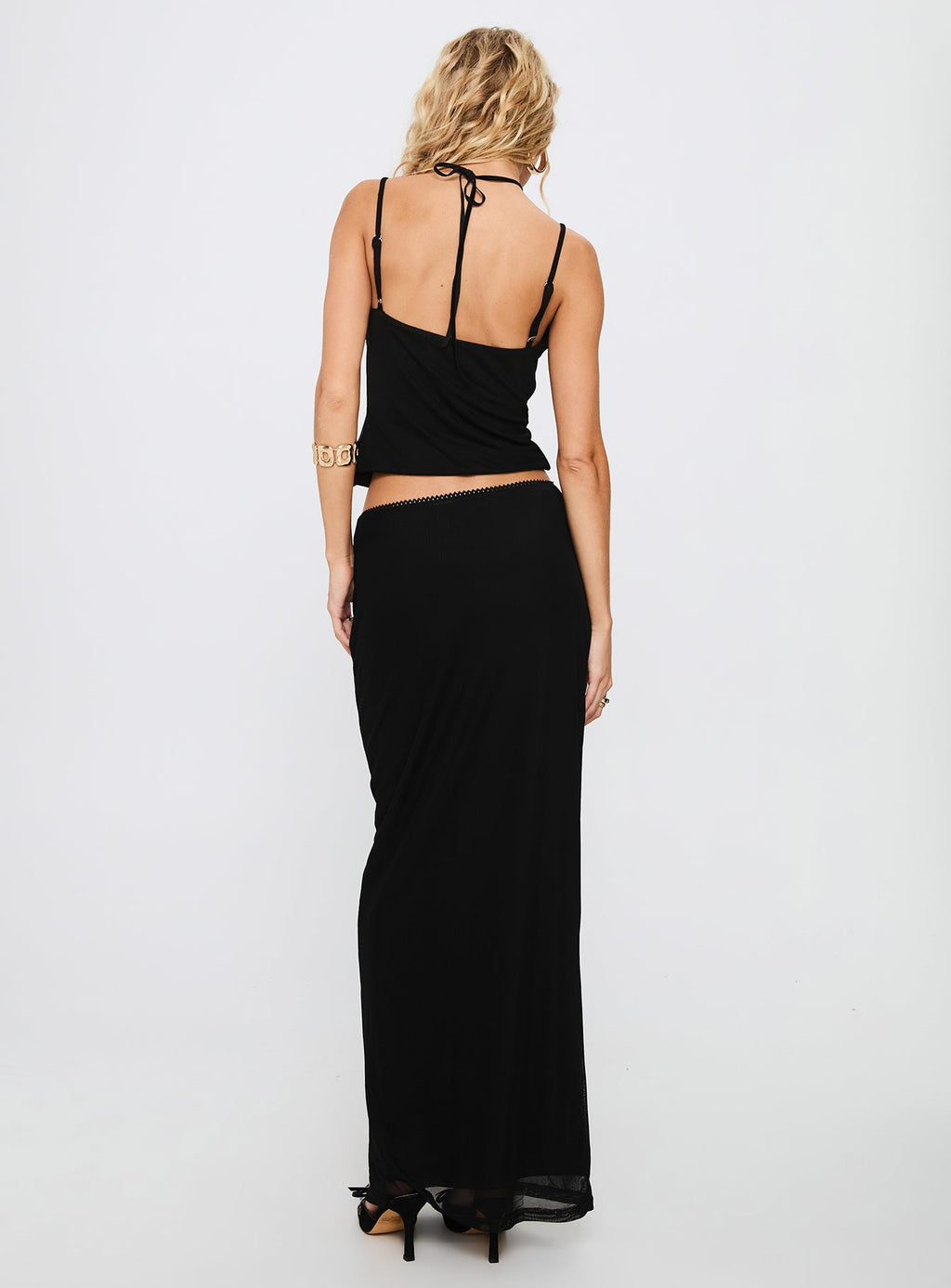 Reiko Lace Trim Tie Front Maxi Set Black