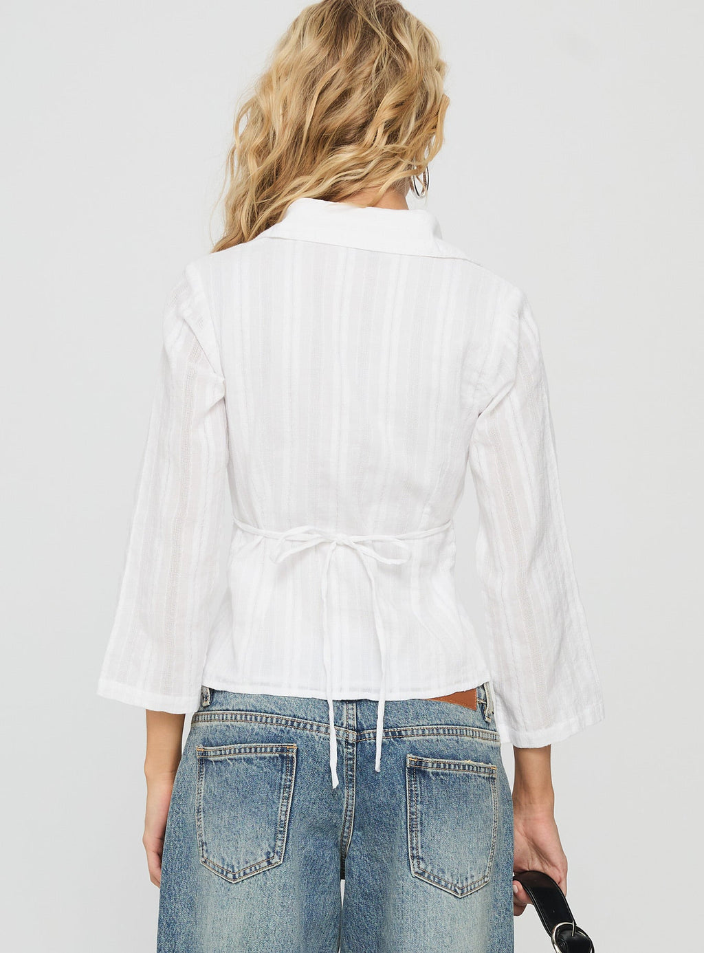 Taelynn 3/4 Sleeve Button Up Shirt White