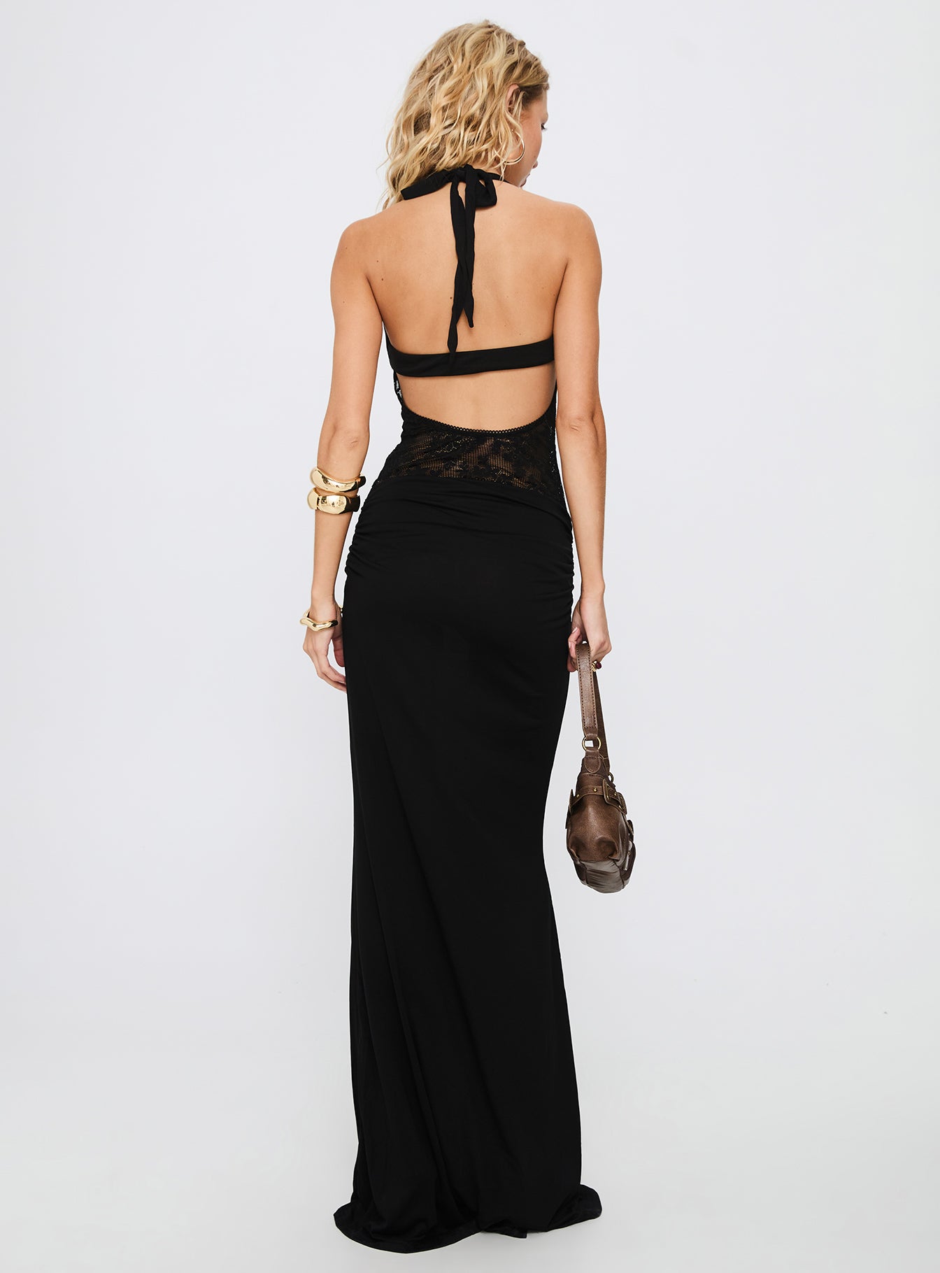 Adalyne Lace Halter Maxi Dress Black