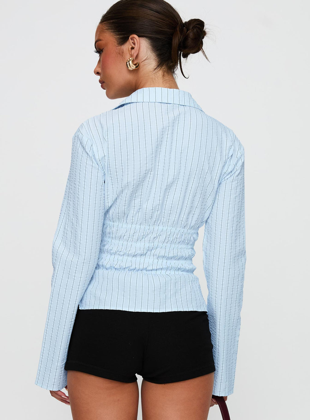 Liesel Shirred Long Sleeve Top Stripe